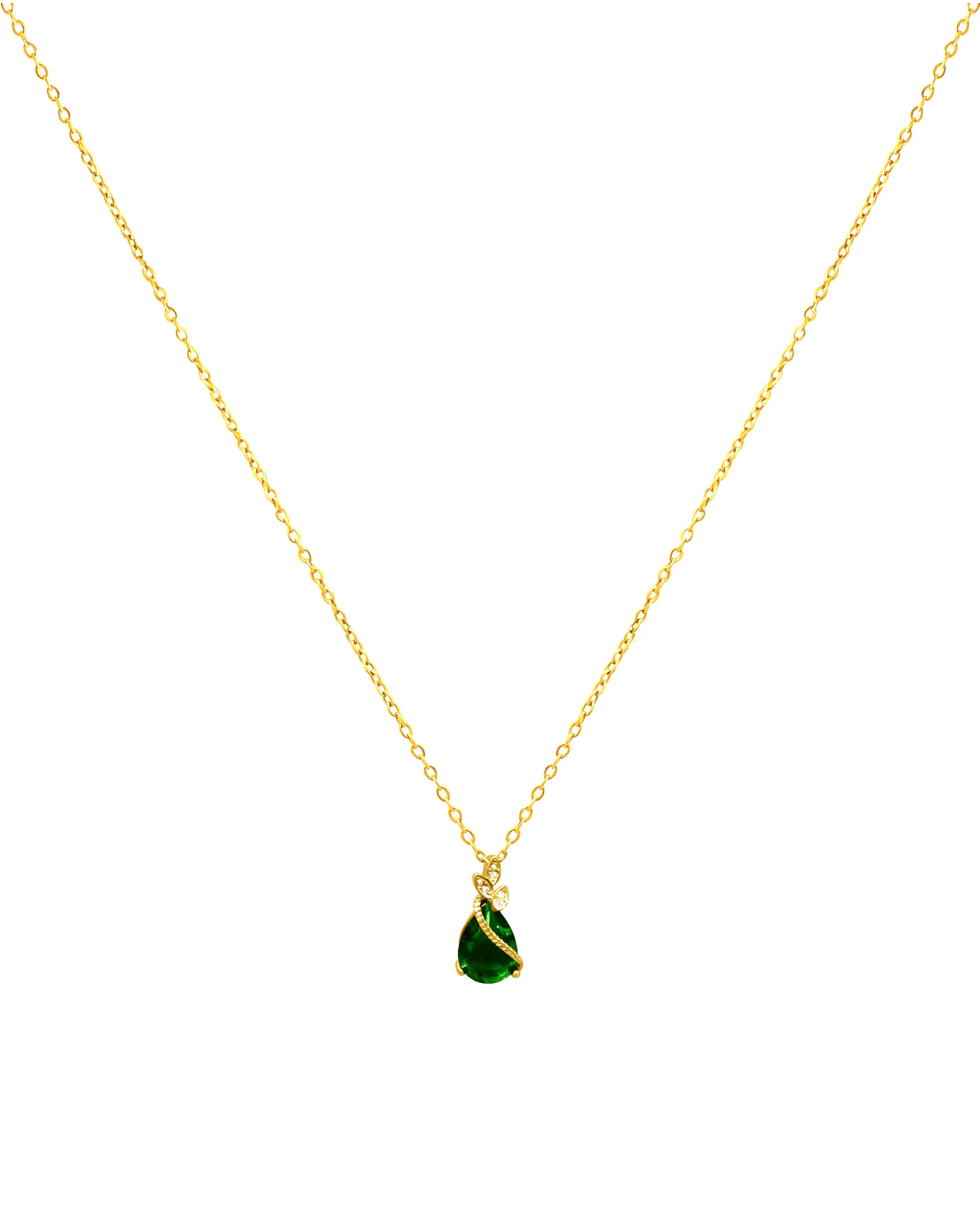 COLLIER EN ARGENT DORE AVEC GOUTTE EMERAUDE ET ZIRCONIUM - Image 3