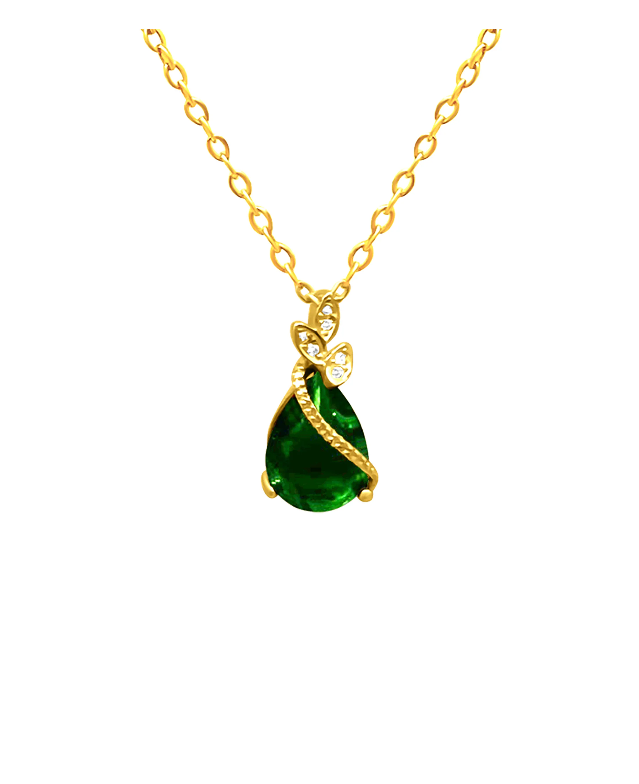 COLLIER EN ARGENT DORE AVEC GOUTTE EMERAUDE ET ZIRCONIUM - Image 4