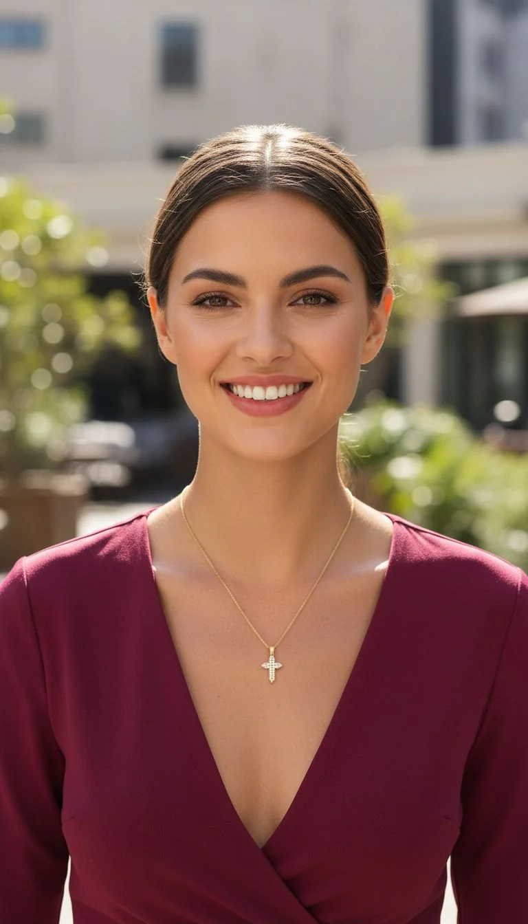 COLLIER EN ARGENT DORE AVEC PENDENTIF CROIX EN ZIRCONIUM - Image 2