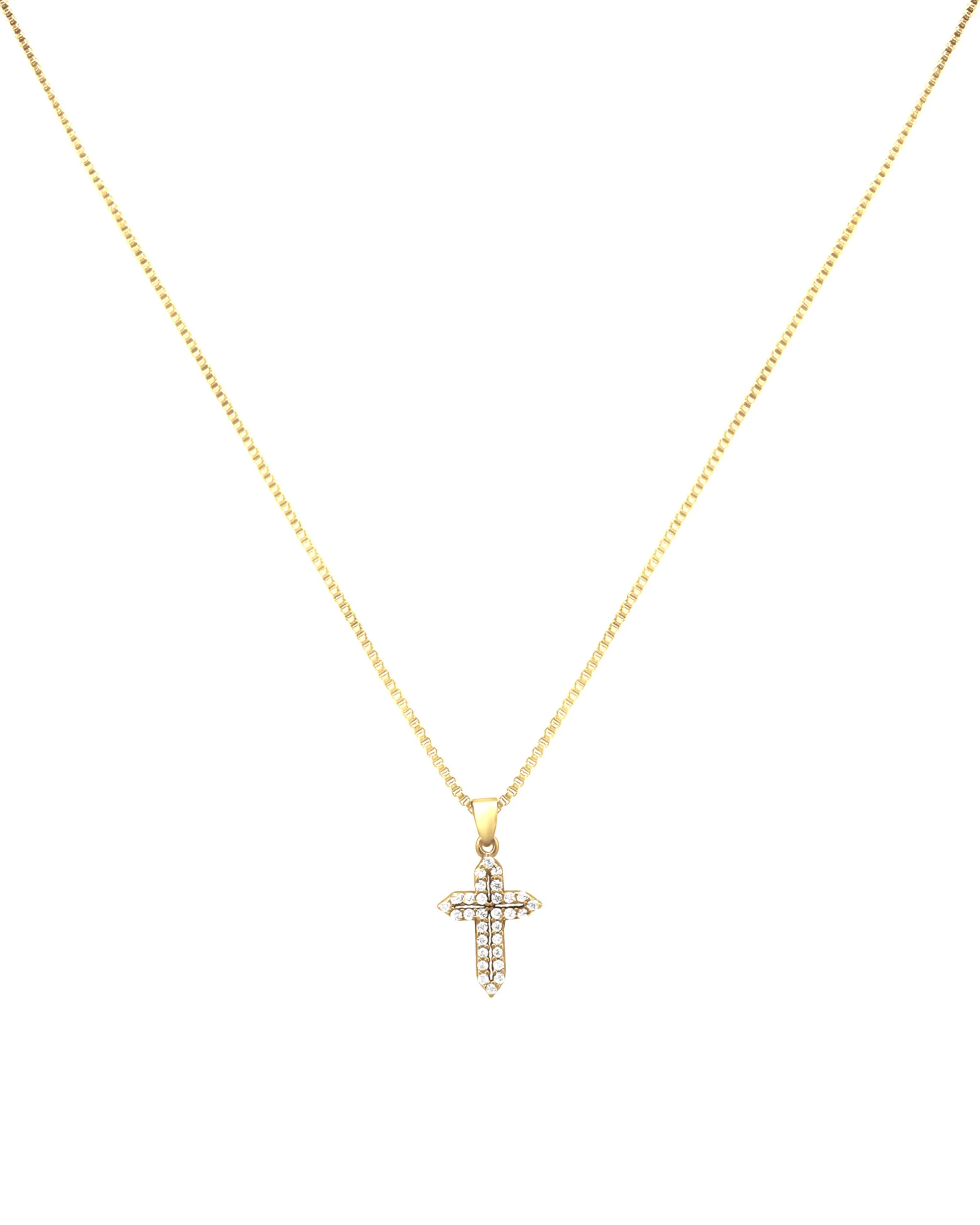 COLLIER EN ARGENT DORE AVEC PENDENTIF CROIX EN ZIRCONIUM - Image 3