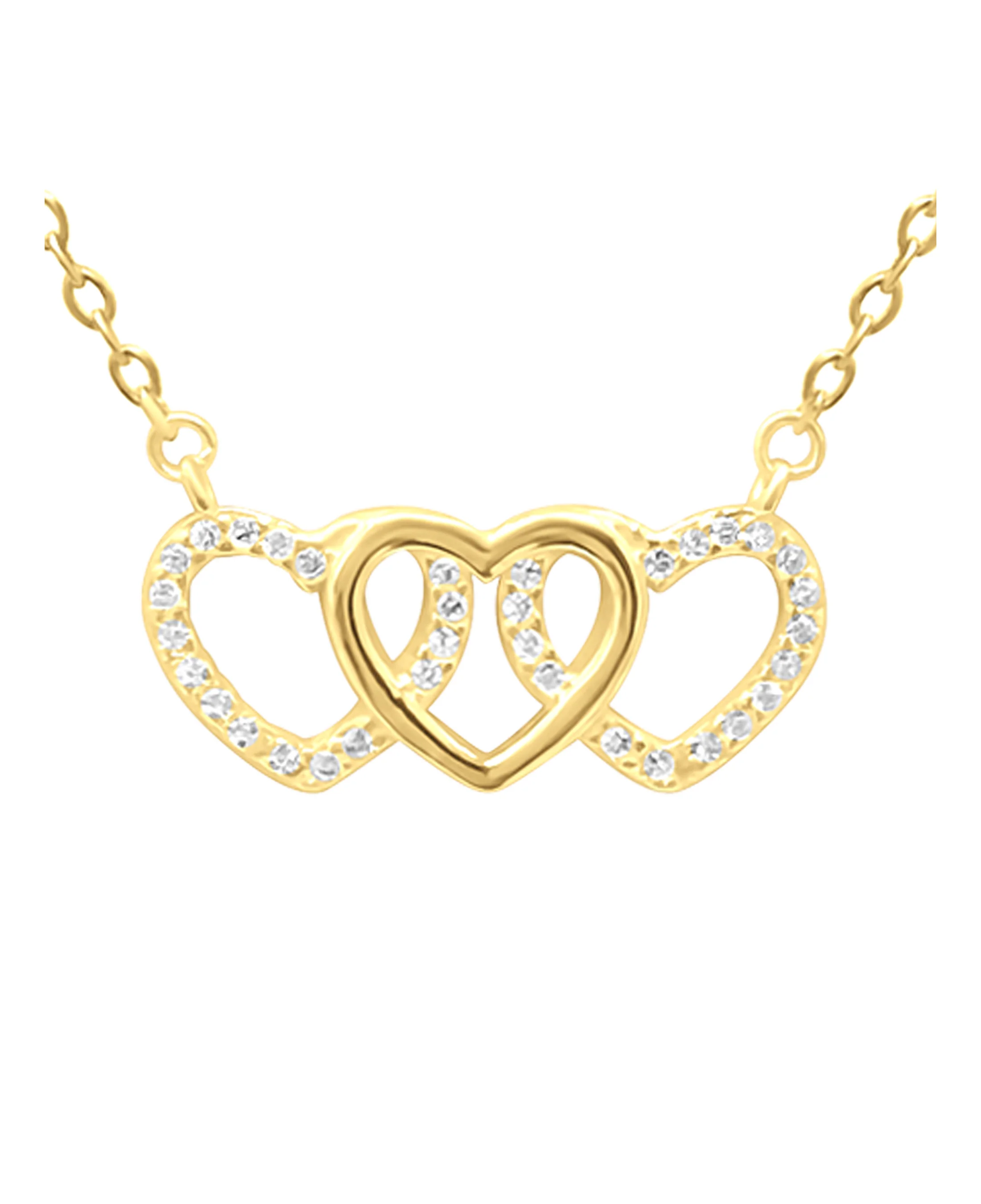 COLLIER EN ARGENT DORE TRIPLE COEURS AVEC ZIRCONIUM - Image 4