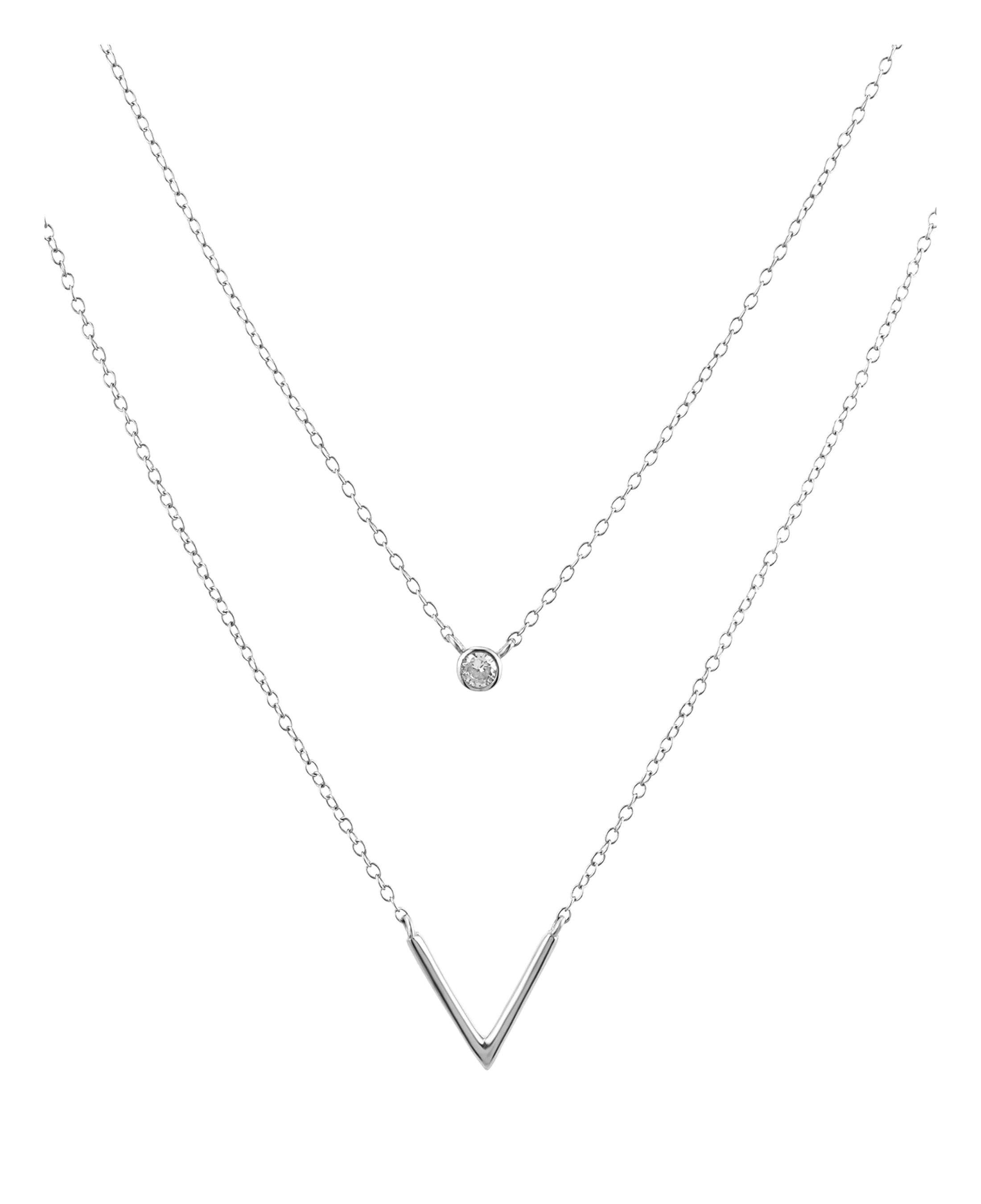COLLIER EN ARGENT DOUBLE MAILLE AVEC SOLITAIRE ET V