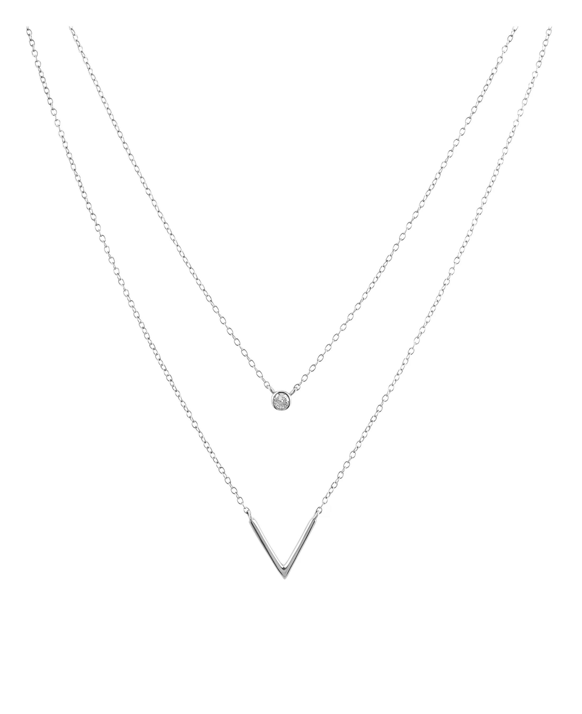 COLLIER EN ARGENT DOUBLE MAILLE AVEC SOLITAIRE ET V - Image 3