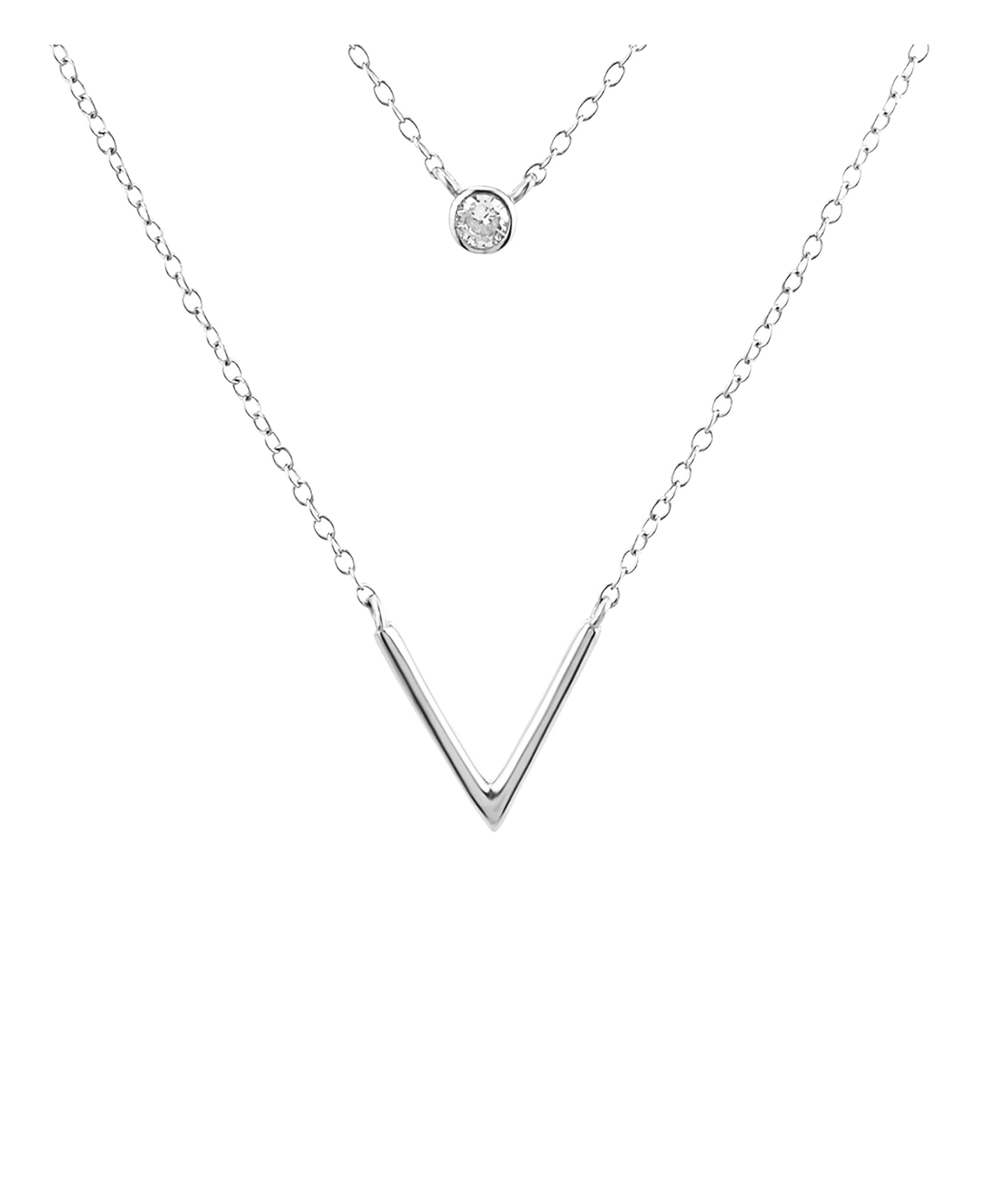 COLLIER EN ARGENT DOUBLE MAILLE AVEC SOLITAIRE ET V - Image 4