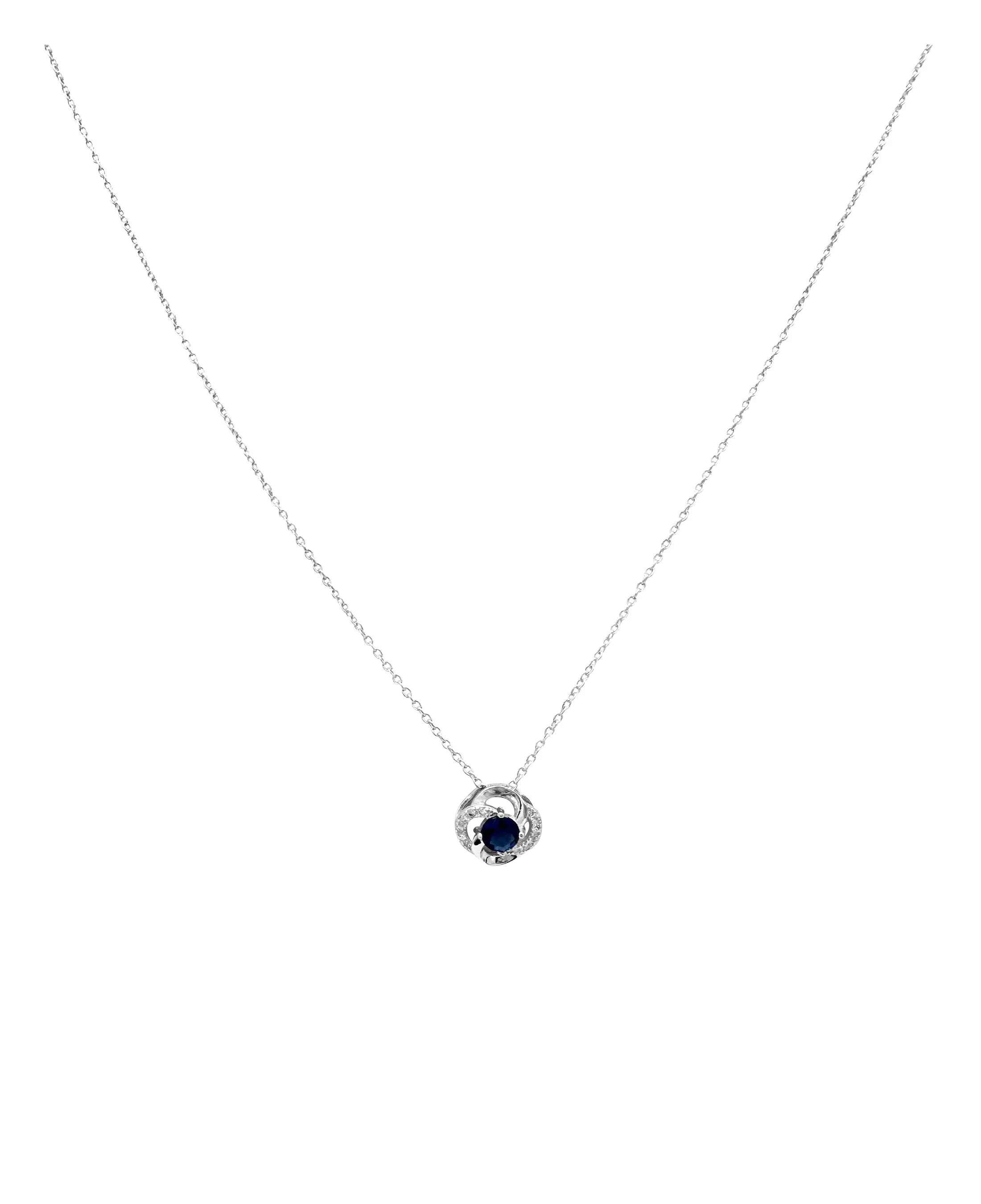 COLLIER EN ARGENT FLEUR AVEC PIERRES BLANCHES ET SOLITAIRE BLEU - Image 3