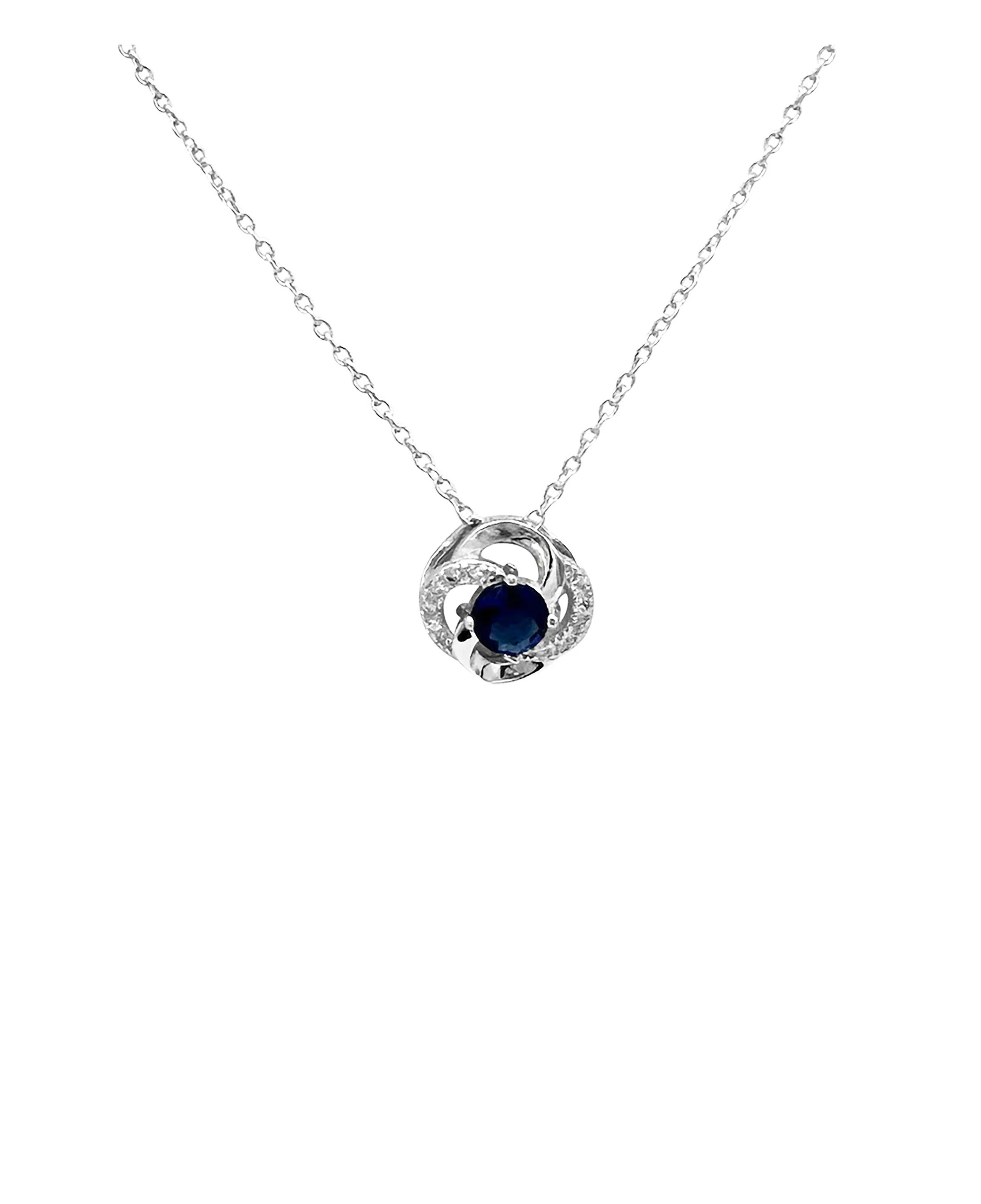 COLLIER EN ARGENT FLEUR AVEC PIERRES BLANCHES ET SOLITAIRE BLEU - Image 4