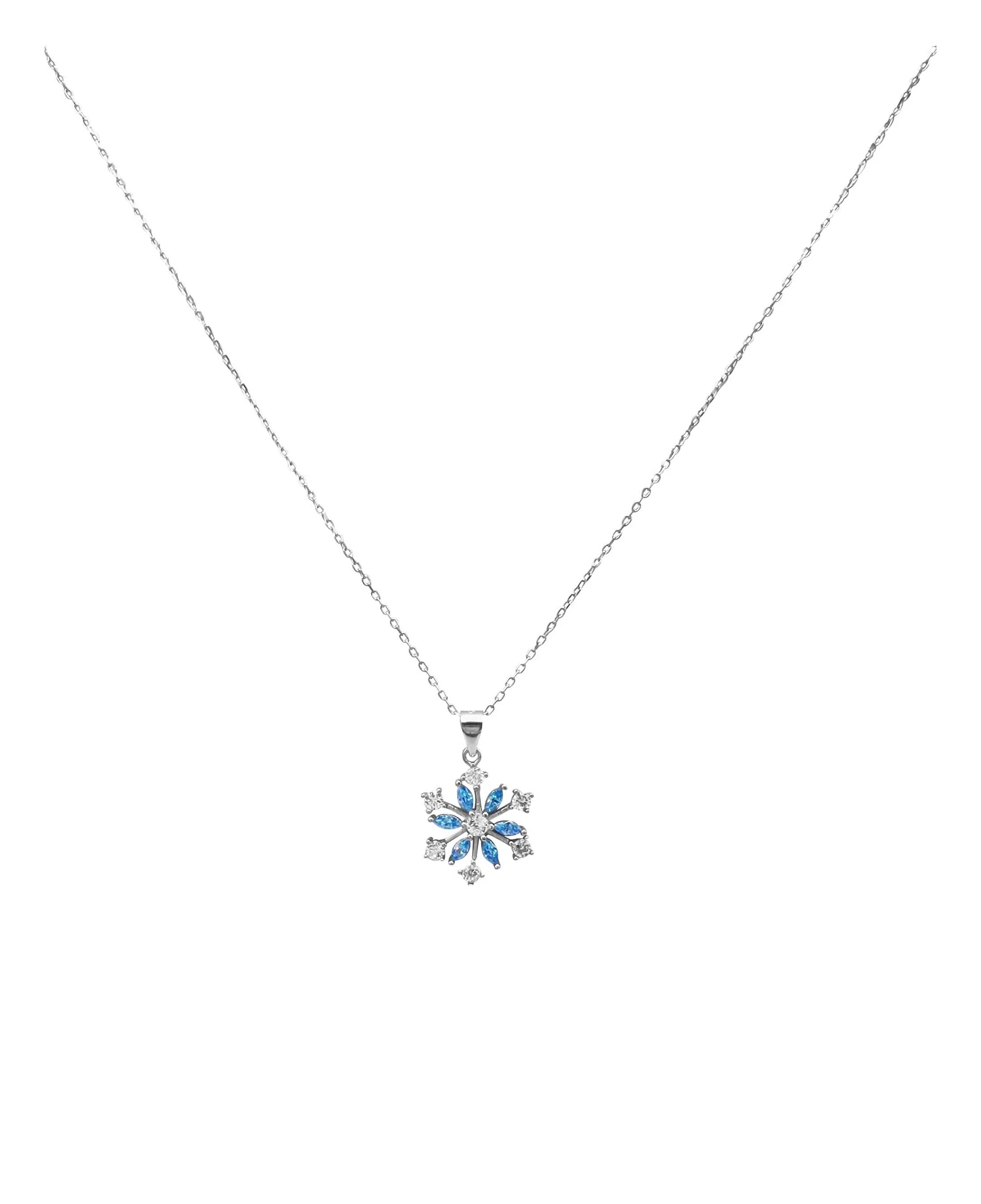 COLLIER EN ARGENT FLOCON DE NEIGE AVEC PIERRES BLANCHES ET BLEUES CLAIRES - Image 3