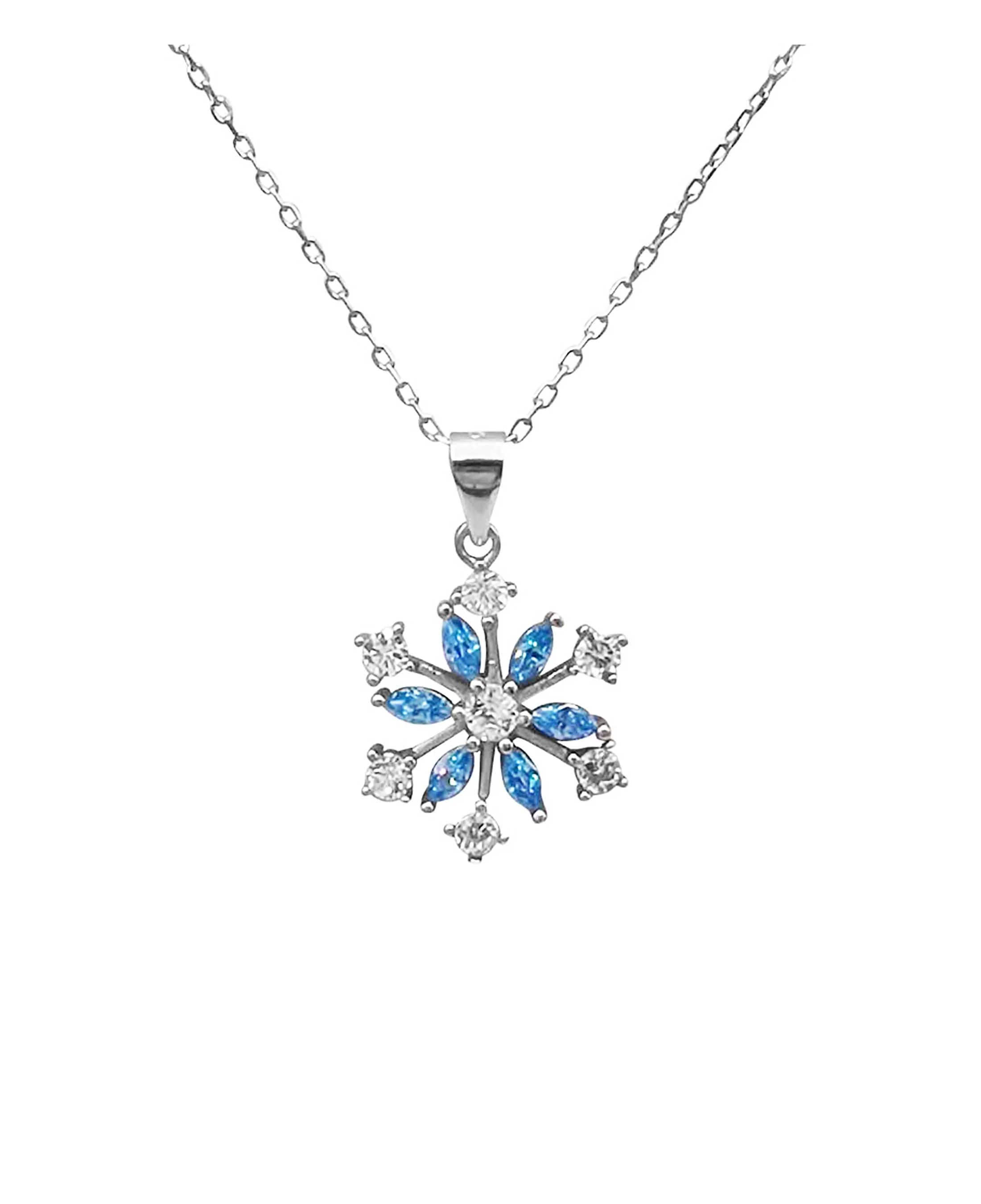 COLLIER EN ARGENT FLOCON DE NEIGE AVEC PIERRES BLANCHES ET BLEUES CLAIRES - Image 4