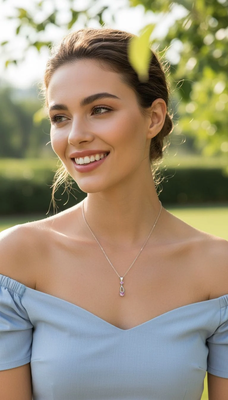COLLIER EN ARGENT GOUTTE ET SOLITAIRE ROSE CLAIR - Image 2