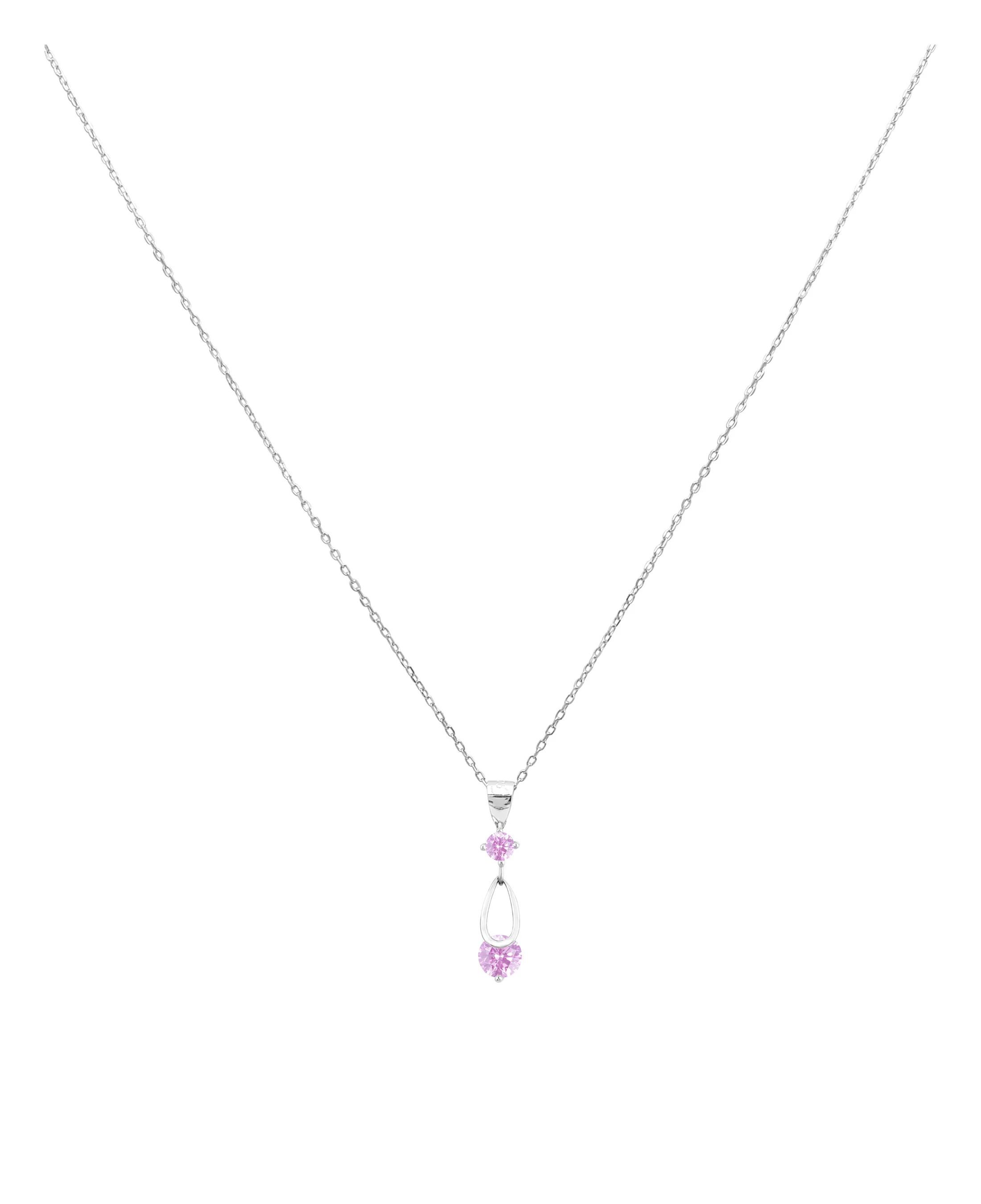 COLLIER EN ARGENT GOUTTE ET SOLITAIRE ROSE CLAIR - Image 3