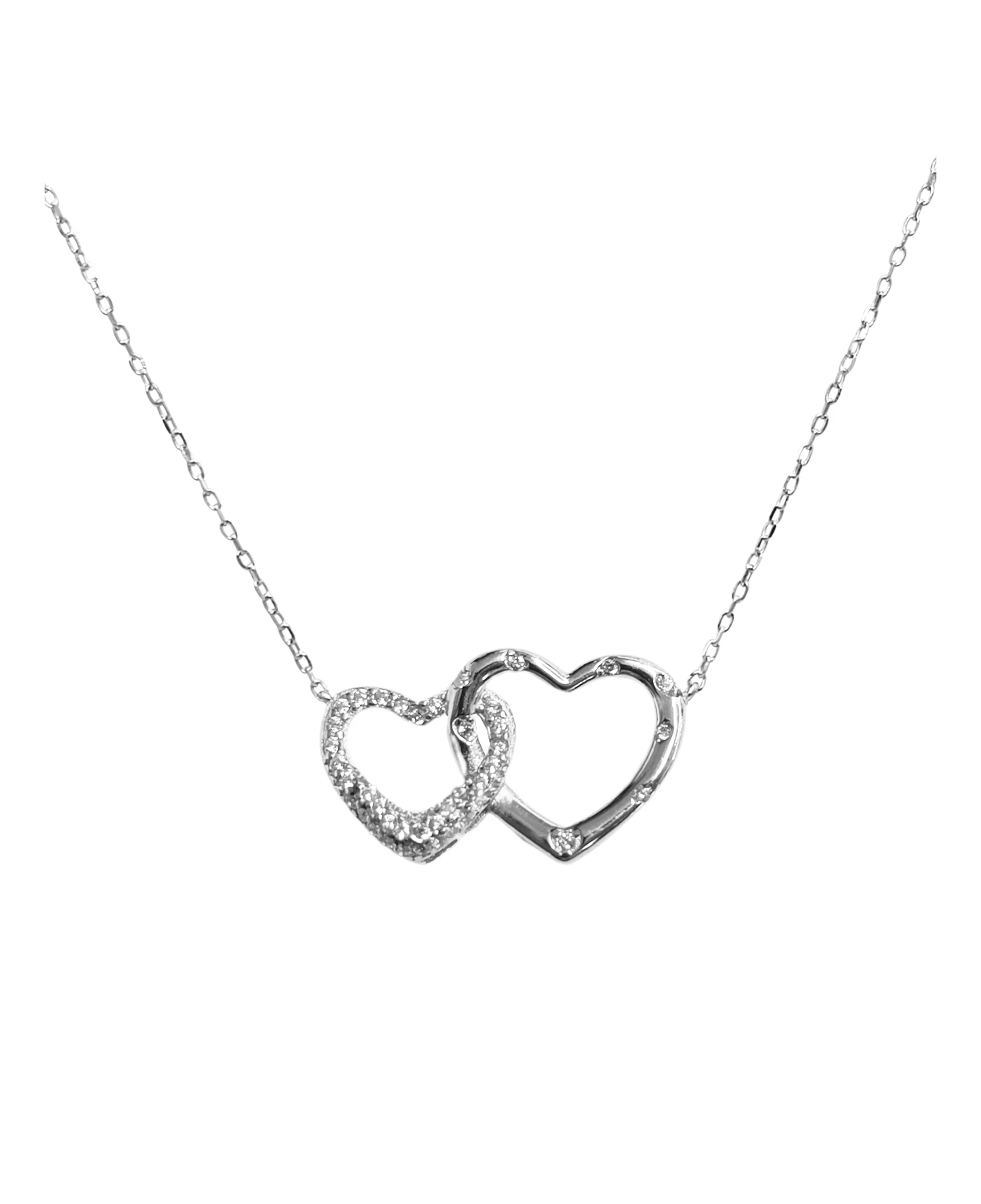 COLLIER EN ARGENT MOTIF 2 COEURS AVEC PIERRES - Image 3