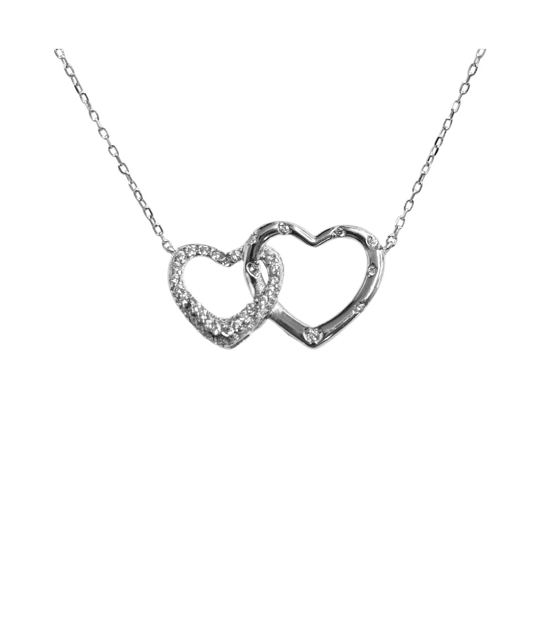 COLLIER EN ARGENT MOTIF 2 COEURS AVEC PIERRES - Image 4