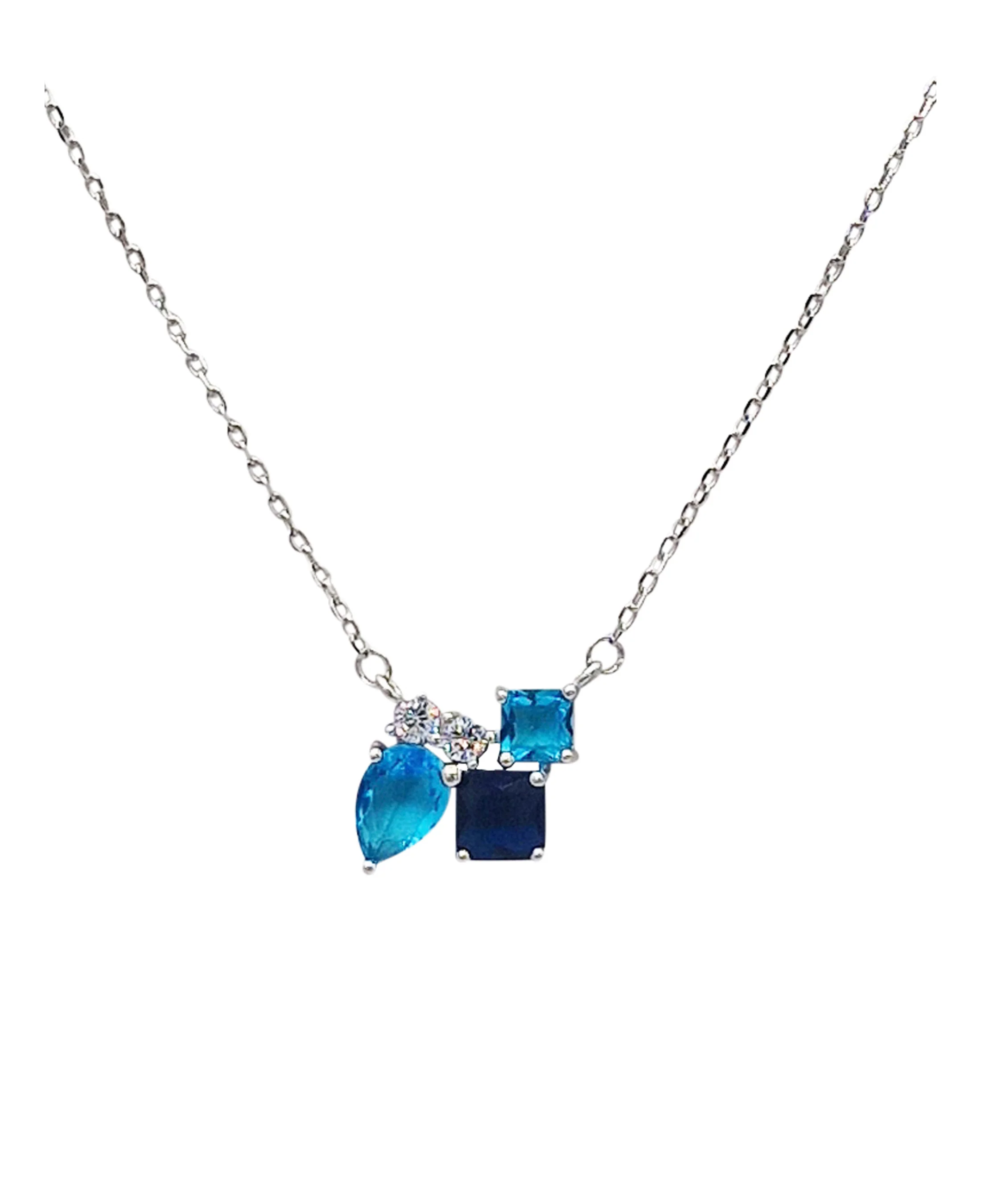 COLLIER EN ARGENT MOTIF AVEC PIERRES BLEUES ET BLANCHES