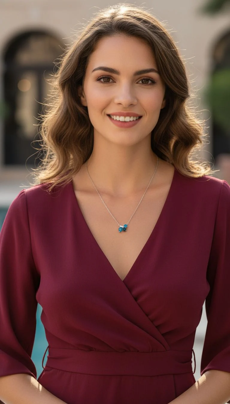 COLLIER EN ARGENT MOTIF AVEC PIERRES BLEUES ET BLANCHES - Image 2