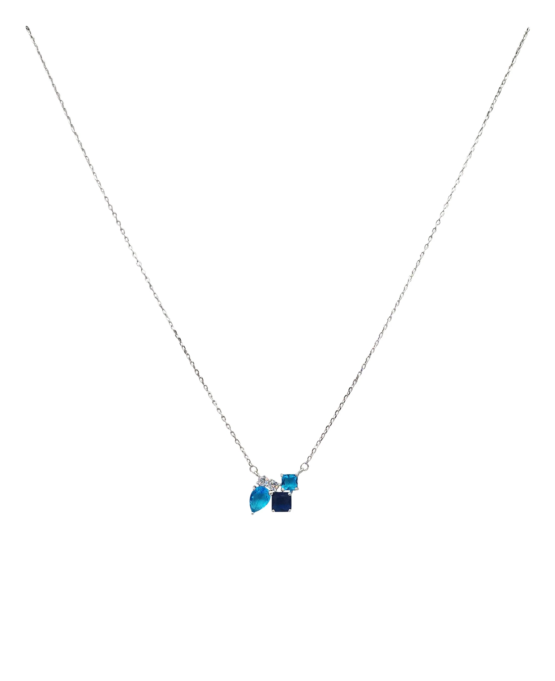 COLLIER EN ARGENT MOTIF AVEC PIERRES BLEUES ET BLANCHES - Image 3