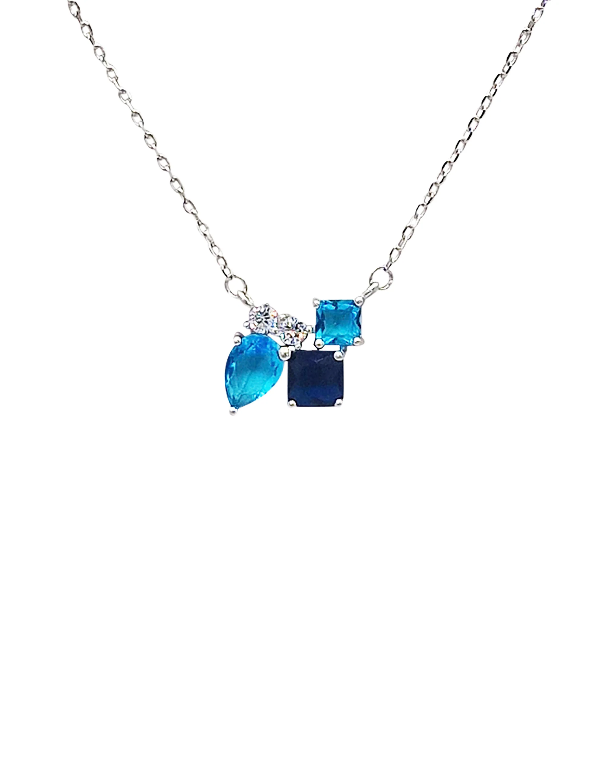 COLLIER EN ARGENT MOTIF AVEC PIERRES BLEUES ET BLANCHES - Image 4