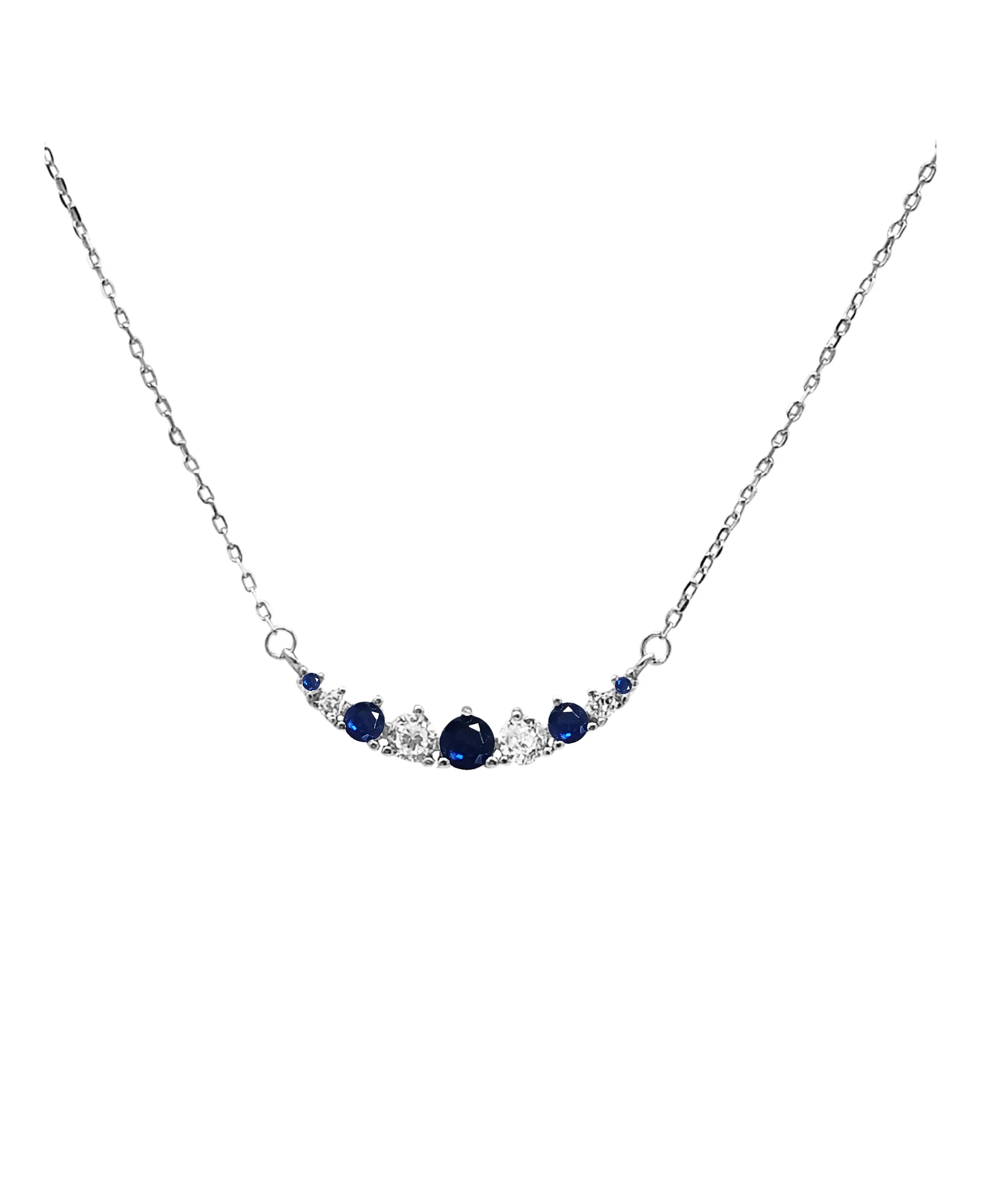 COLLIER EN ARGENT MOTIF COURBE AVEC PIERRES BLANCHES ET BLEUES