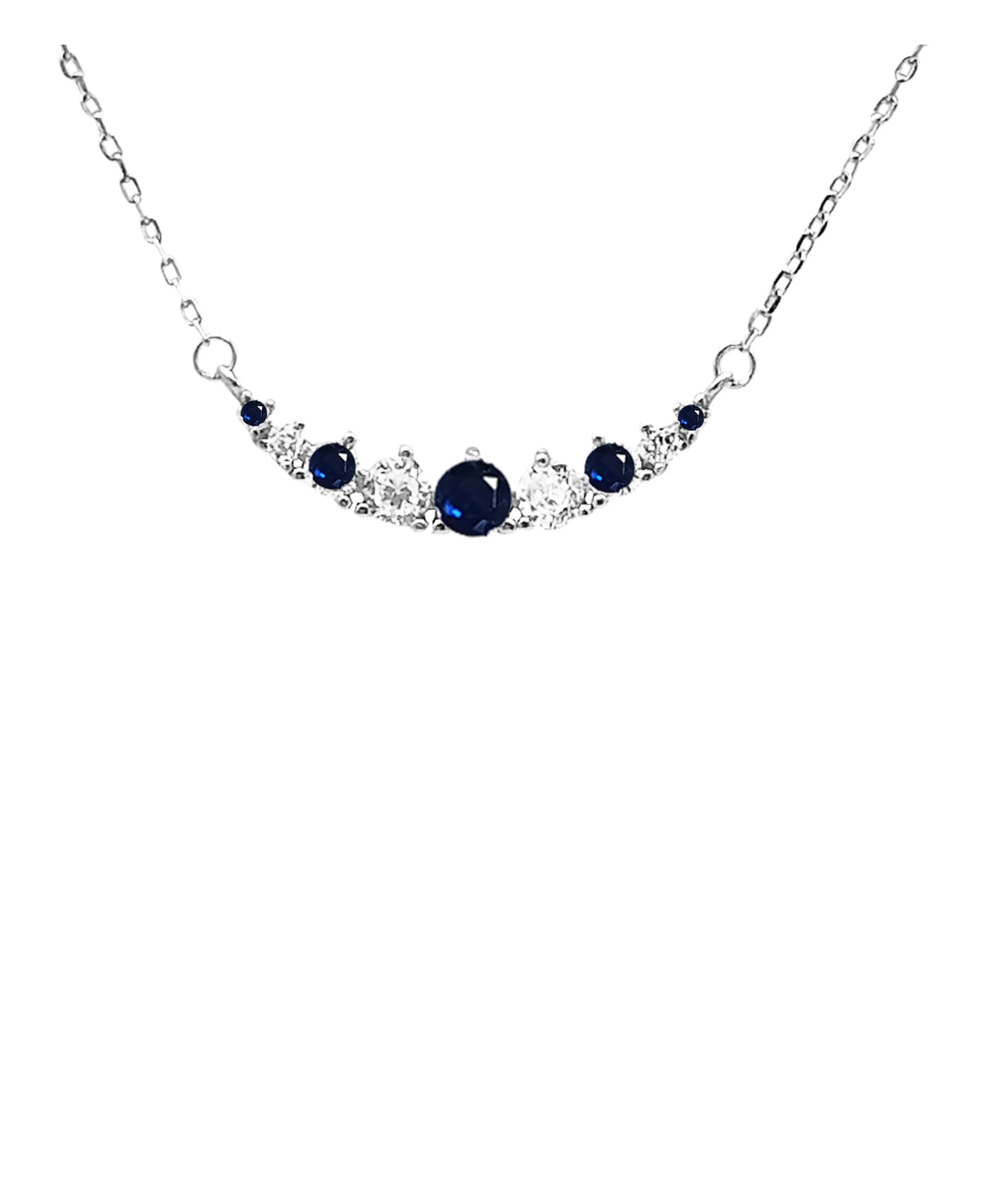 COLLIER EN ARGENT MOTIF COURBE AVEC PIERRES BLANCHES ET BLEUES - Image 4