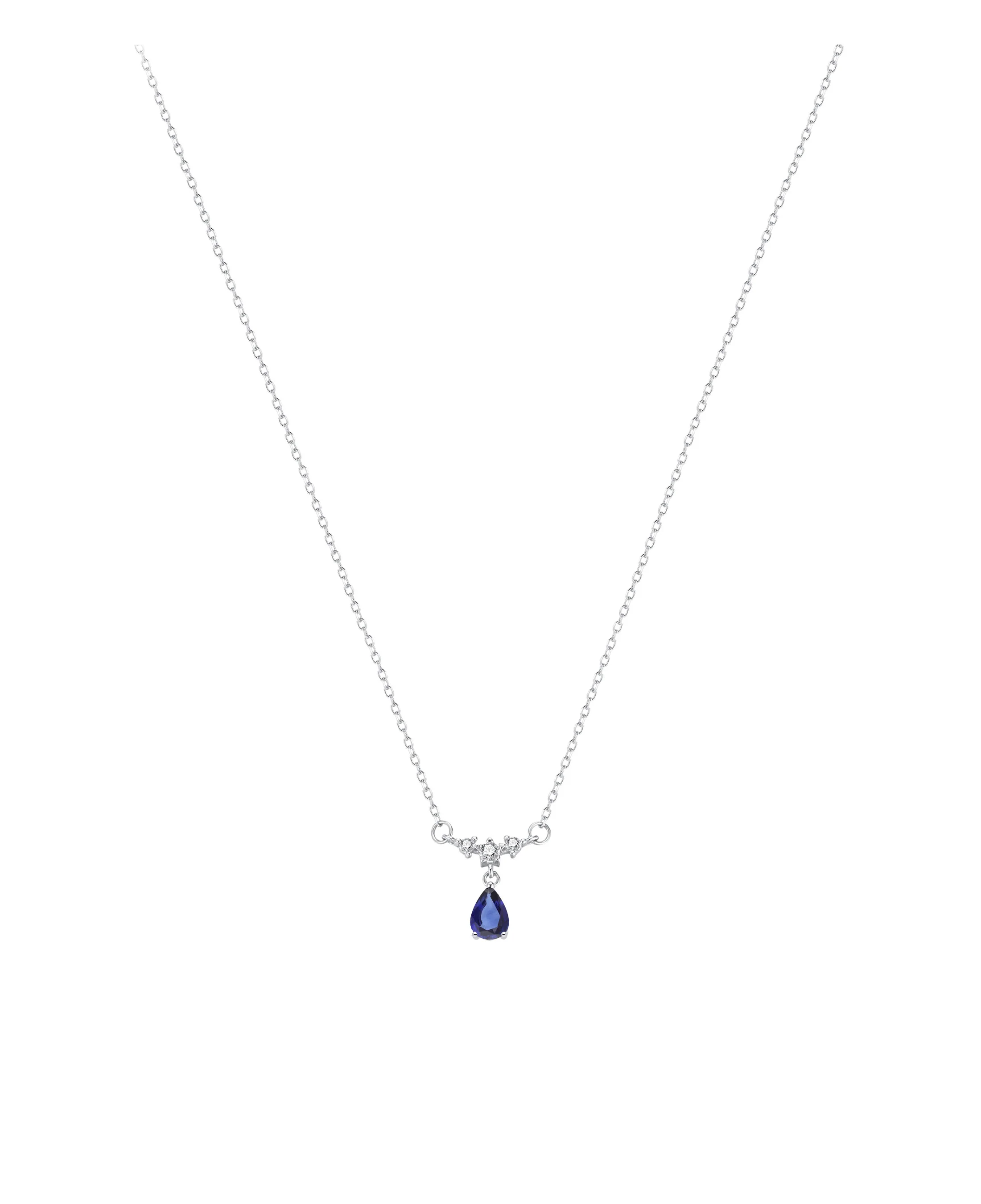COLLIER EN ARGENT MOTIF FANTAISIE AVEC PIERRE BLEUE PENDANTE - Image 3