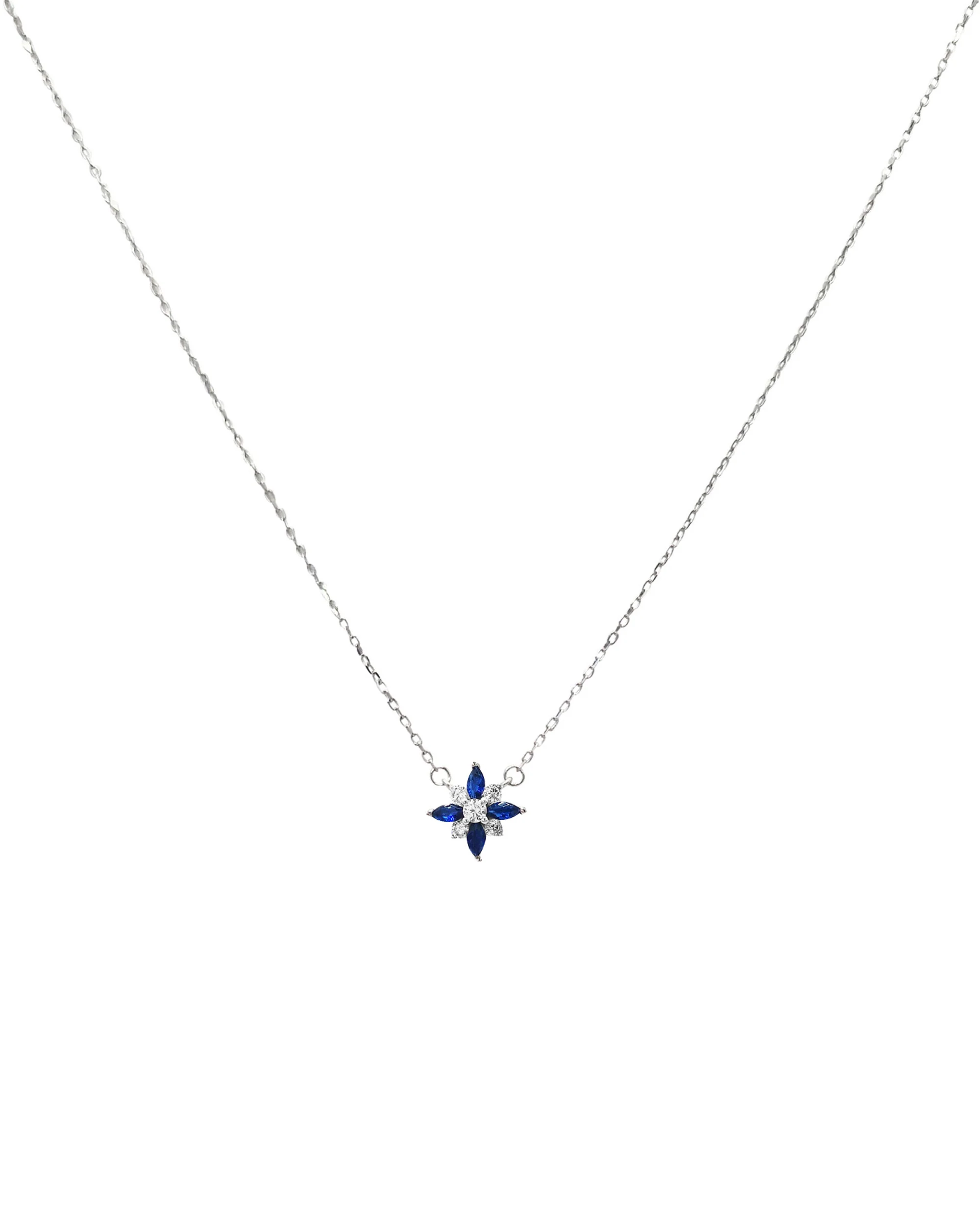 COLLIER EN ARGENT MOTIF FLEUR AVEC PIERRES BLEUES ET BLANCHES - Image 3