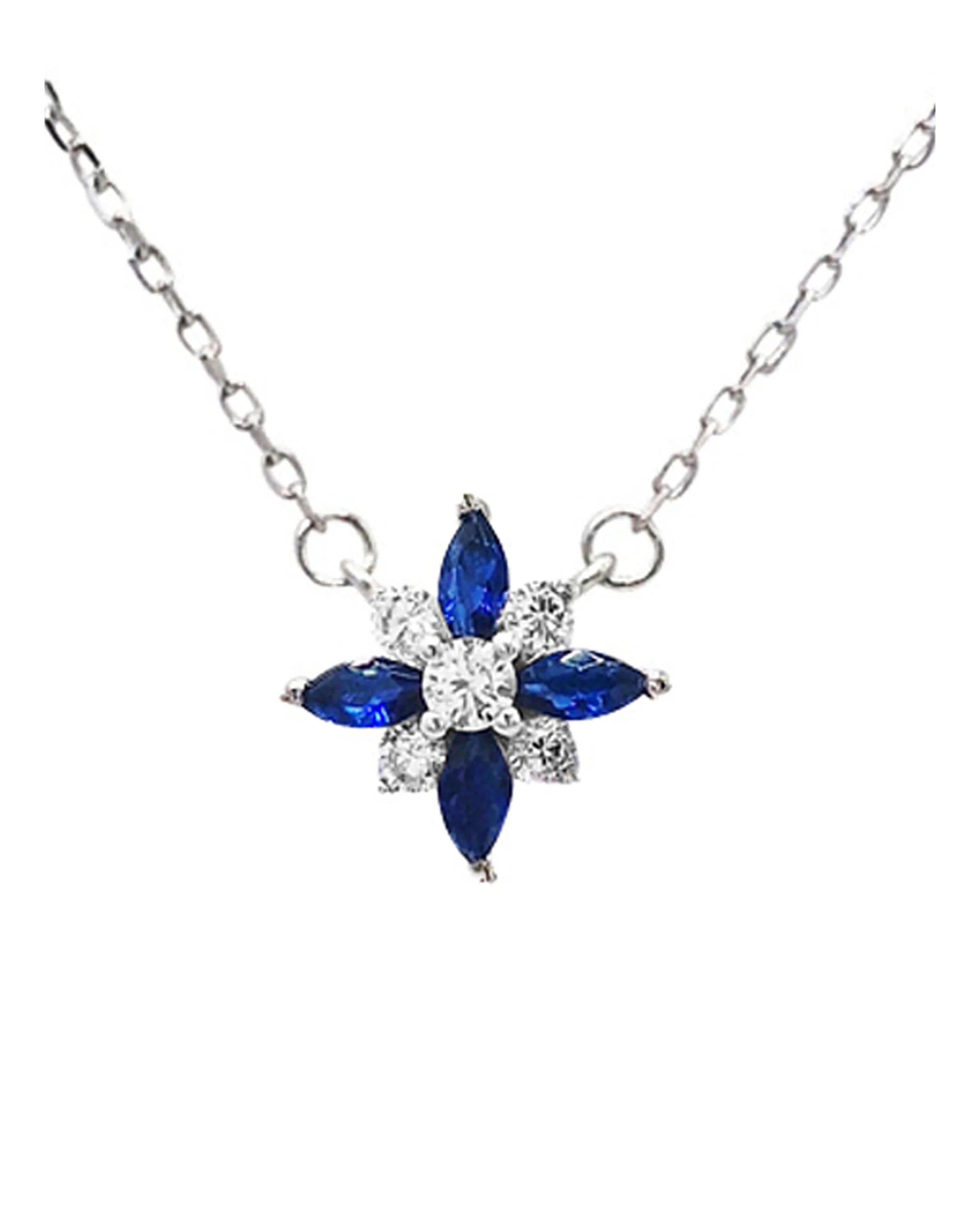 COLLIER EN ARGENT MOTIF FLEUR AVEC PIERRES BLEUES ET BLANCHES - Image 4