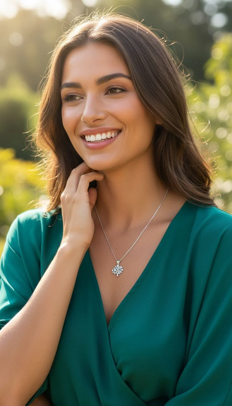 COLLIER EN ARGENT PENDENTIF ARBRE DE VIE AVEC PIERRES - Image 2