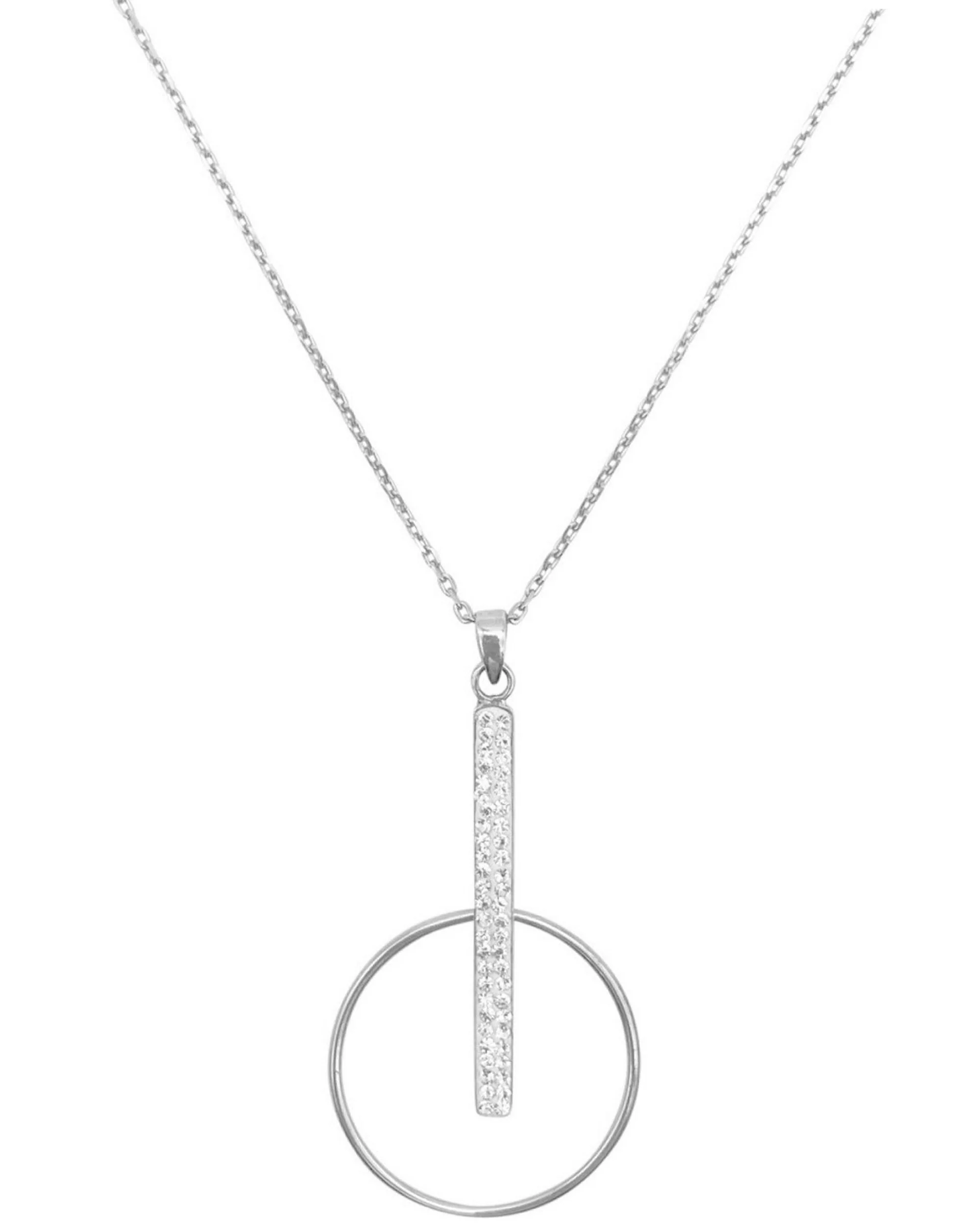 COLLIER EN ARGENT PENDENTIF BARRE AVEC STRASS ET CERCLE - Image 3