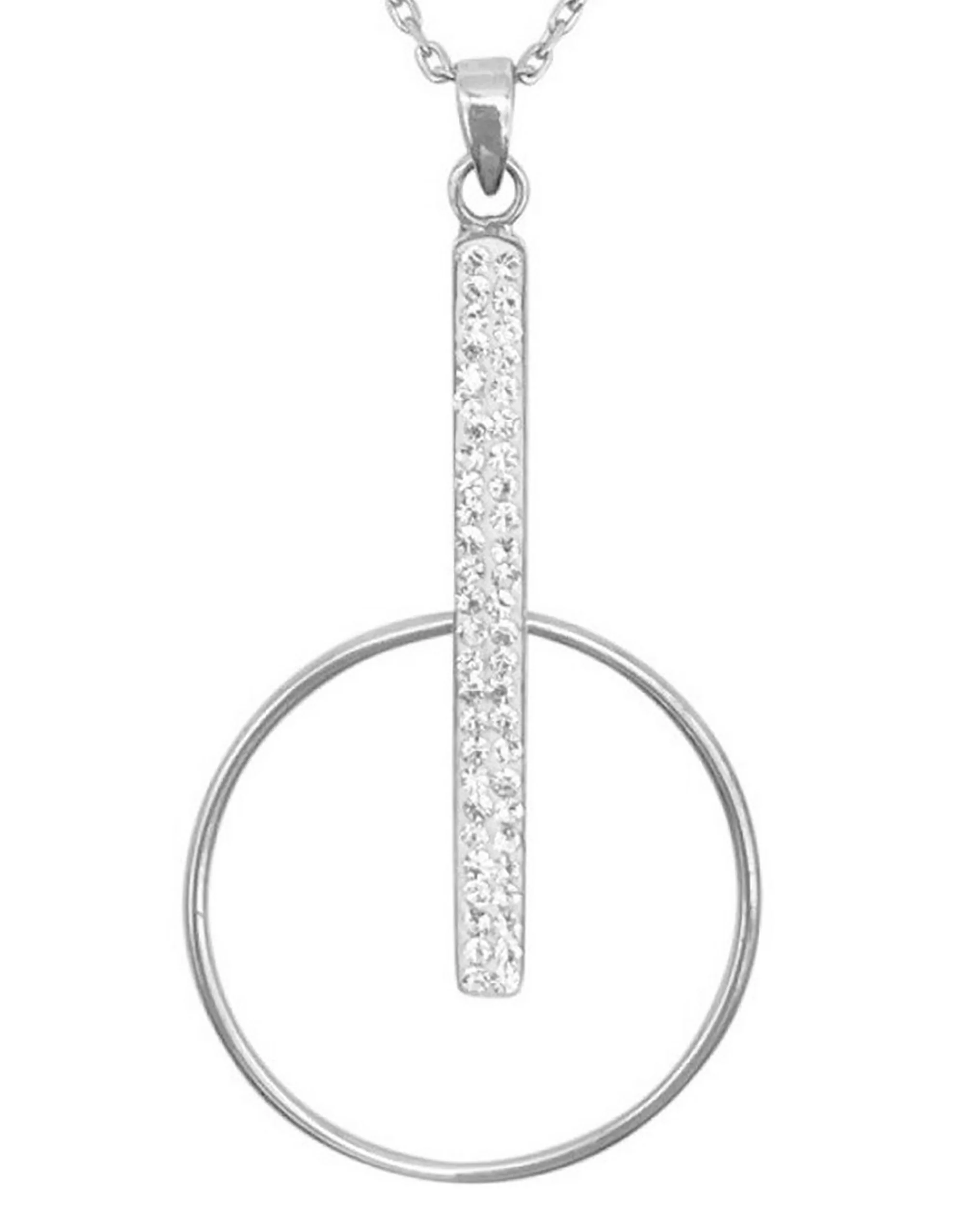 COLLIER EN ARGENT PENDENTIF BARRE AVEC STRASS ET CERCLE - Image 4