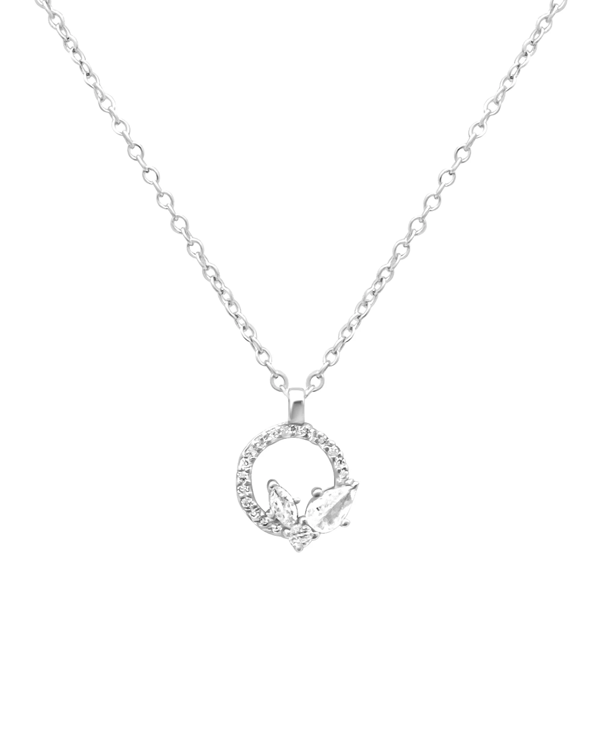 COLLIER EN ARGENT PENDENTIF CERCLE AVEC ZIRCONIUM ET TRIPLE PIERRES