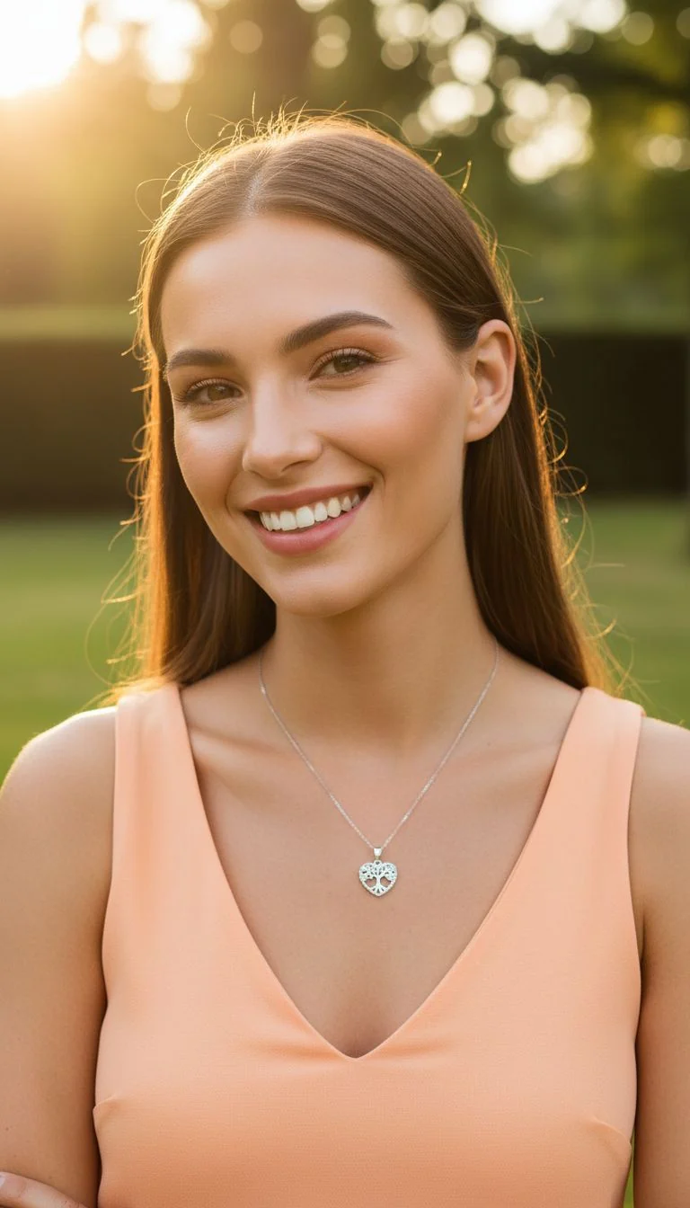 COLLIER EN ARGENT PENDENTIF COEUR AVEC ARBRE DE VIE ET PIERRES - Image 2