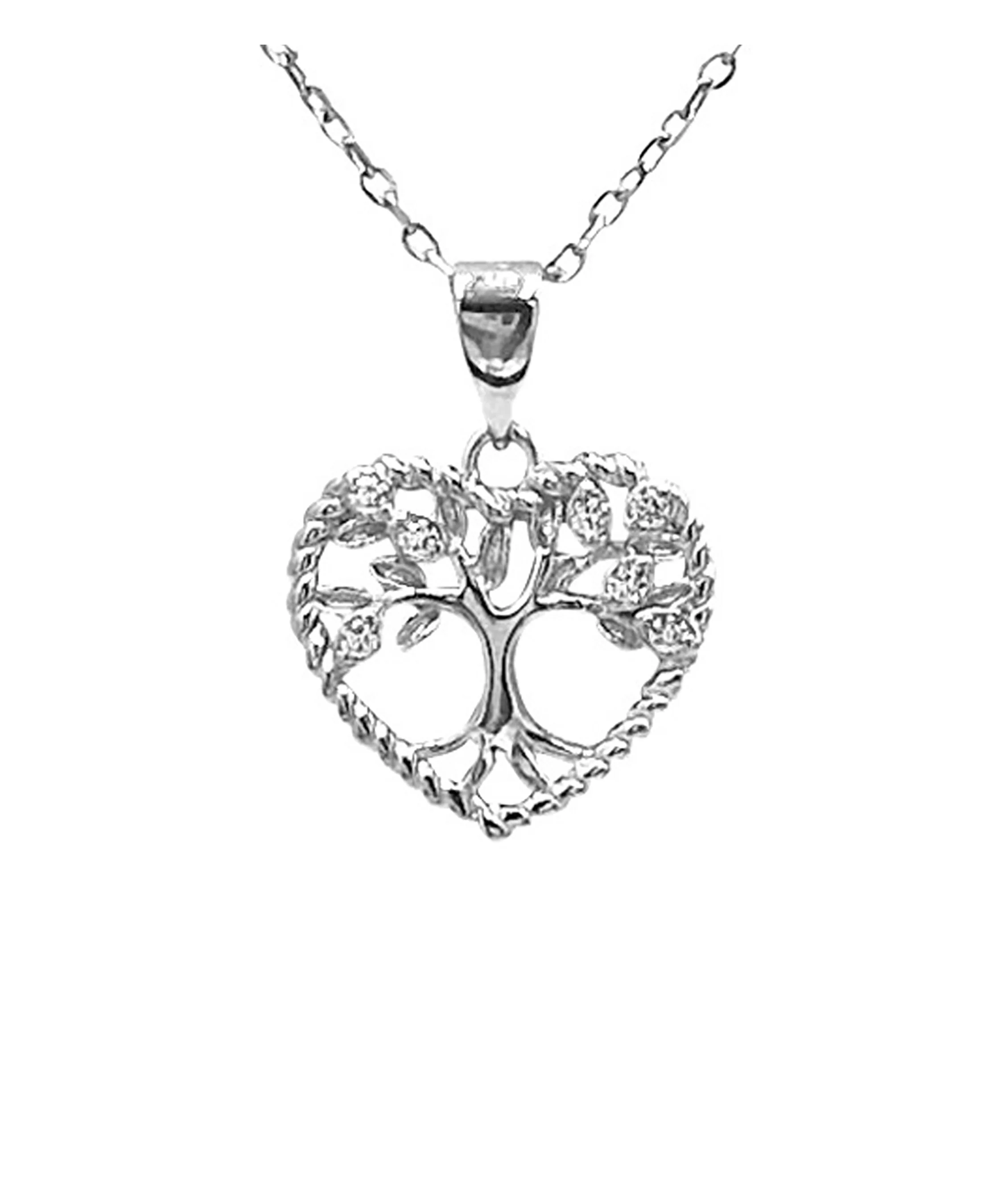 COLLIER EN ARGENT PENDENTIF COEUR AVEC ARBRE DE VIE ET PIERRES - Image 4