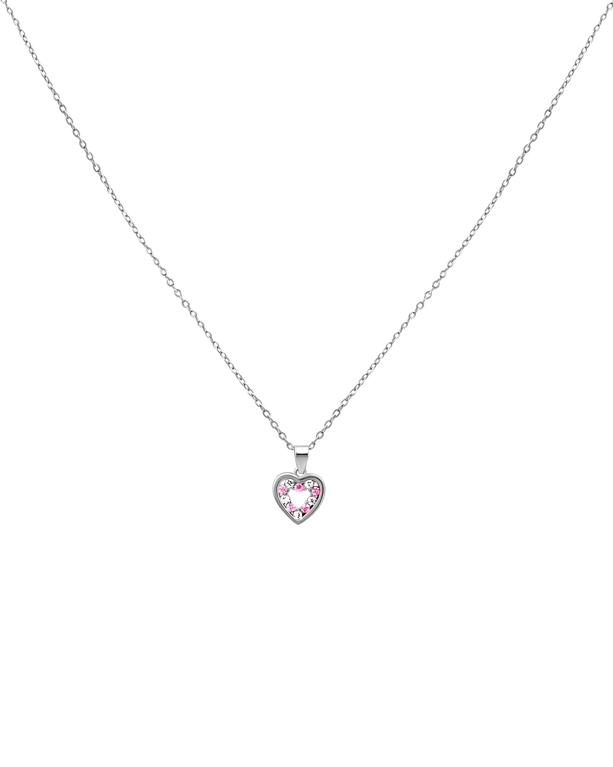 COLLIER EN ARGENT PENDENTIF COEUR AVEC PIERRES ROSES ET BLANCHES - Image 3