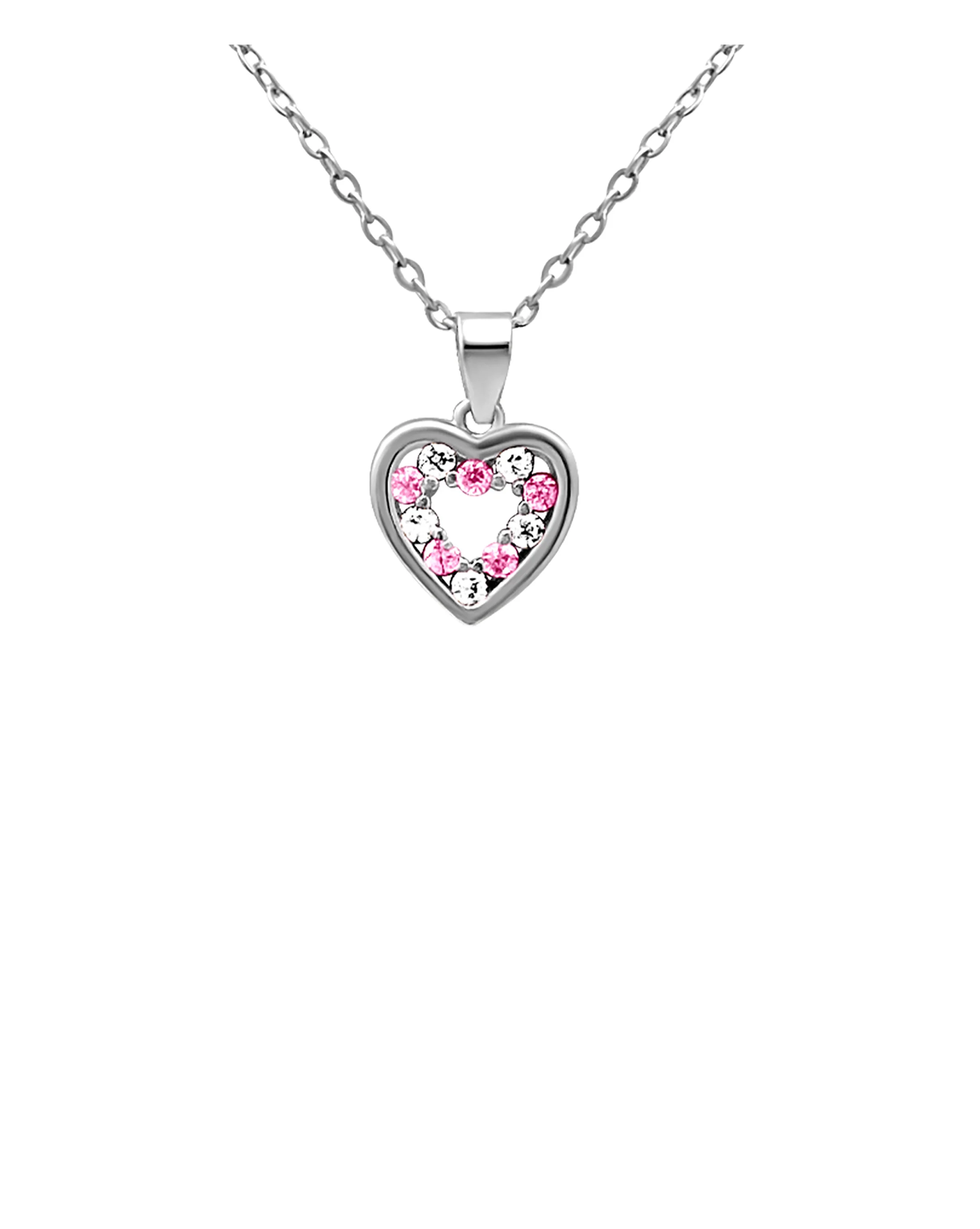 COLLIER EN ARGENT PENDENTIF COEUR AVEC PIERRES ROSES ET BLANCHES - Image 4