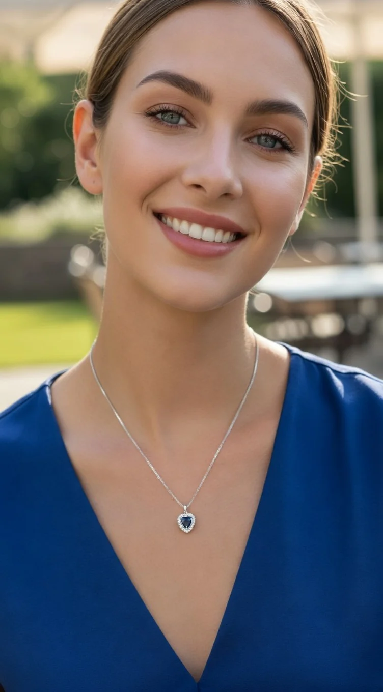 COLLIER EN ARGENT PENDENTIF COEUR BLEU - Image 2