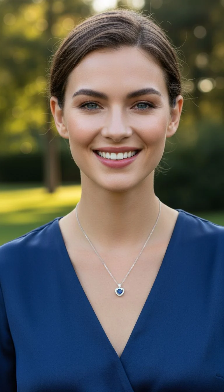 COLLIER EN ARGENT PENDENTIF COEUR BLEU ET PIERRES - Image 2