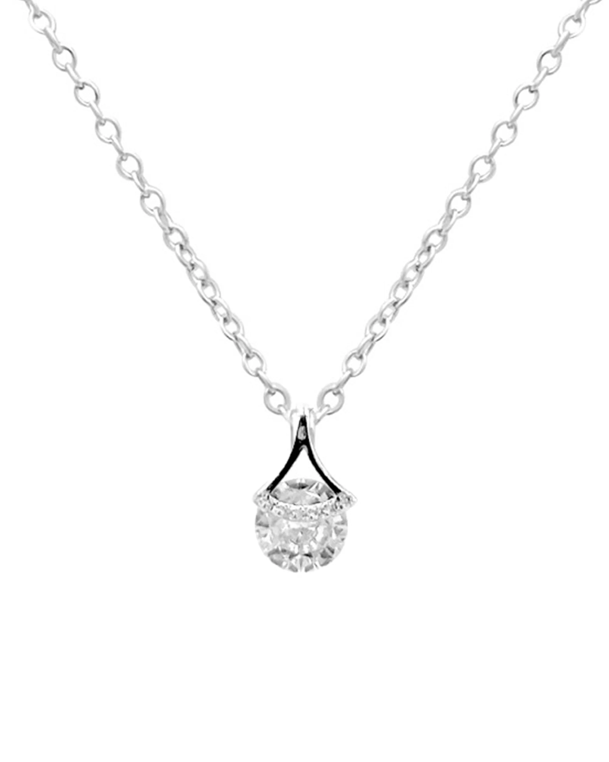 COLLIER EN ARGENT PENDENTIF FLOCHE AVEC SOLITAIRE