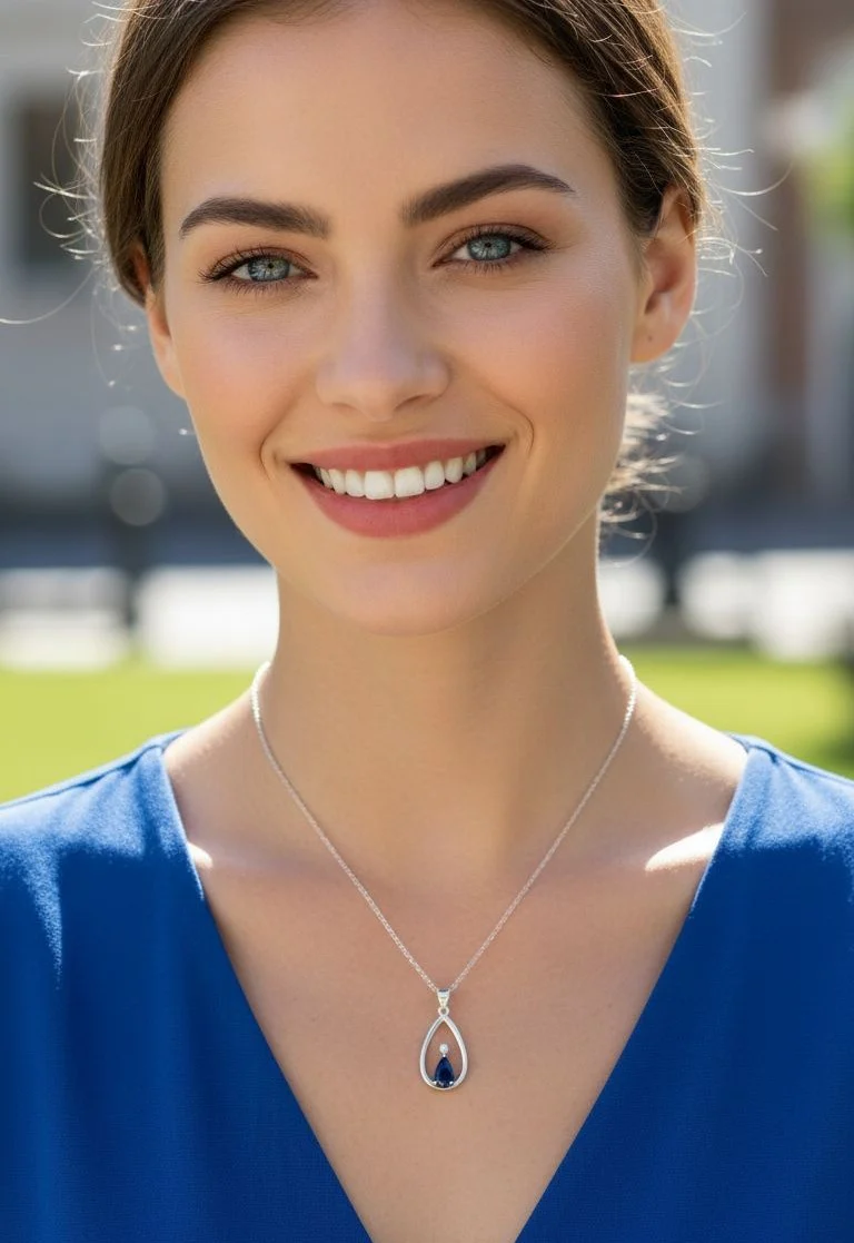 COLLIER EN ARGENT PENDENTIF GOUTTE ET PIERRE BLEUE - Image 2