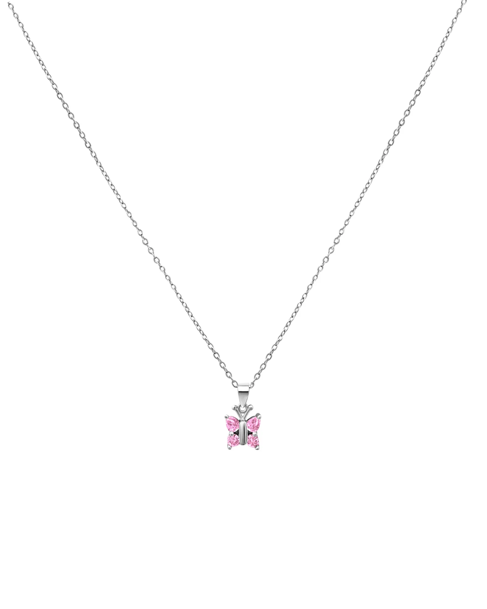 COLLIER EN ARGENT PENDENTIF PAPILLON AVEC PIERRES ROSES - Image 3