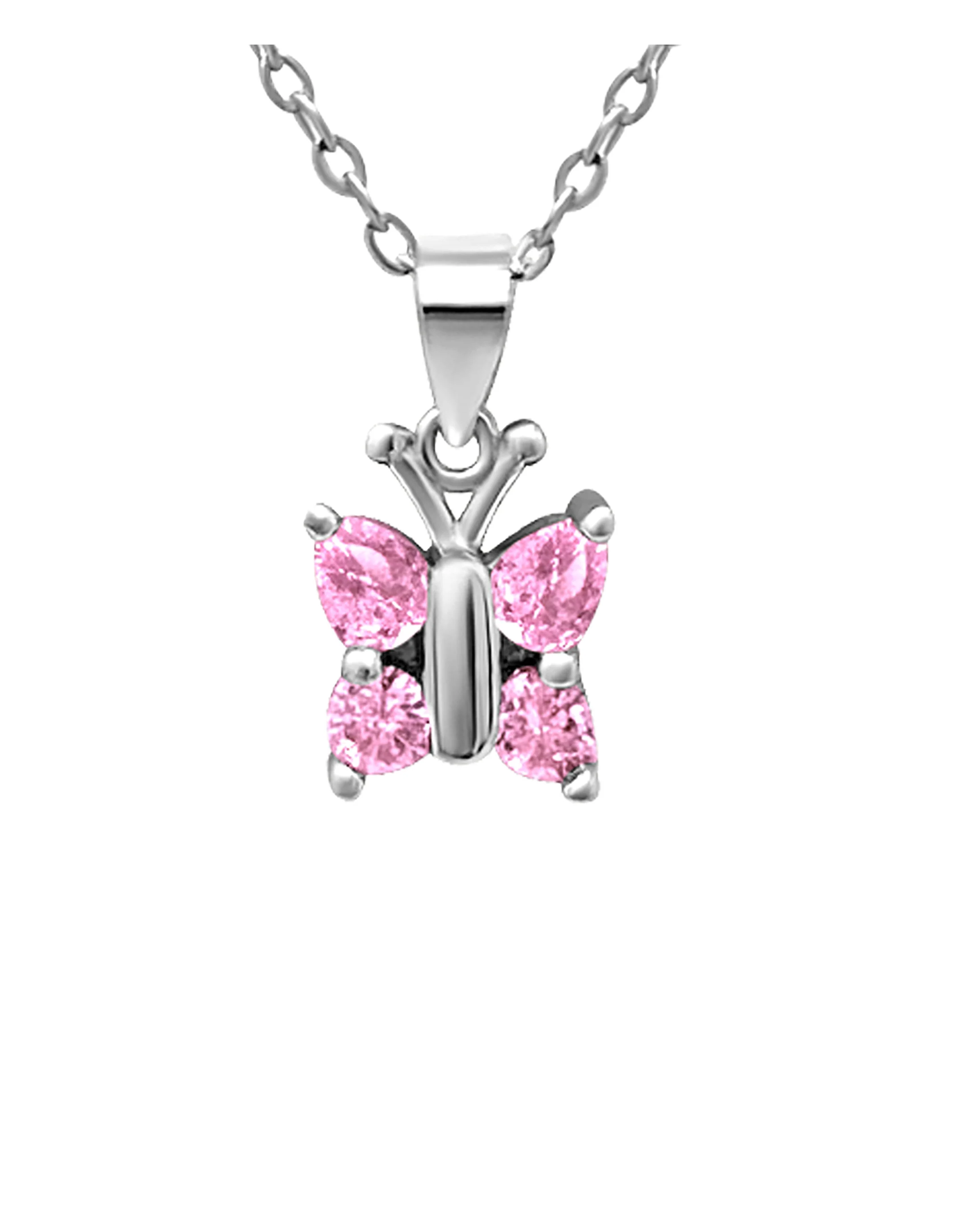 COLLIER EN ARGENT PENDENTIF PAPILLON AVEC PIERRES ROSES - Image 4
