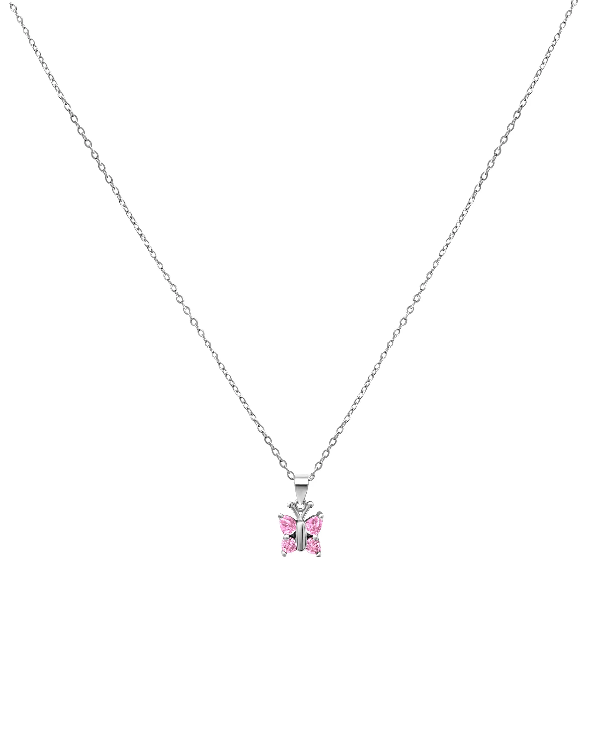 COLLIER EN ARGENT PENDENTIF PAPILLON AVEC PIERRES ROSES - Image 3