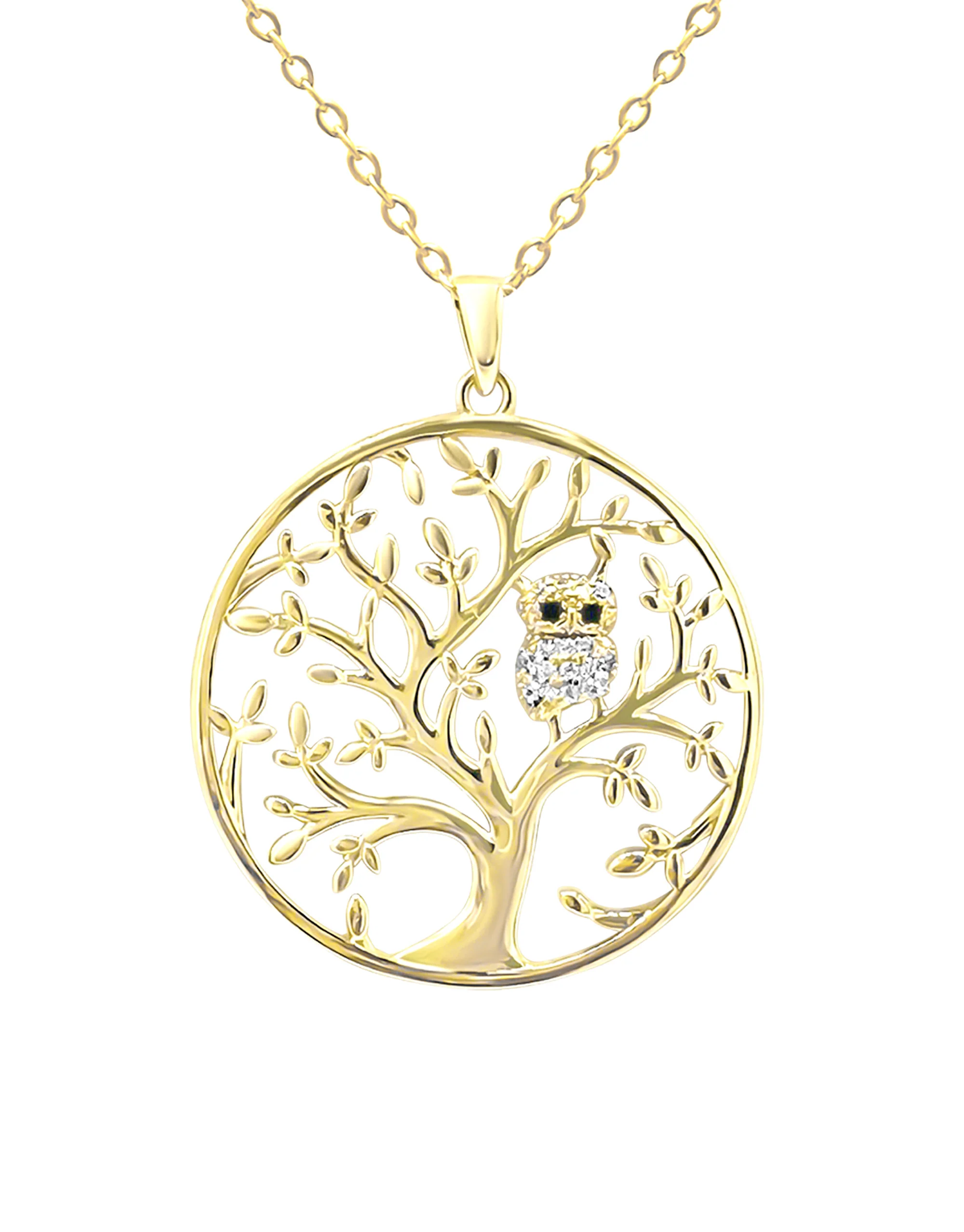 COLLIER EN PLAQUE OR "ARBRE DE VIE" AVEC HIBOU EN ZIRCONIUM - Image 4