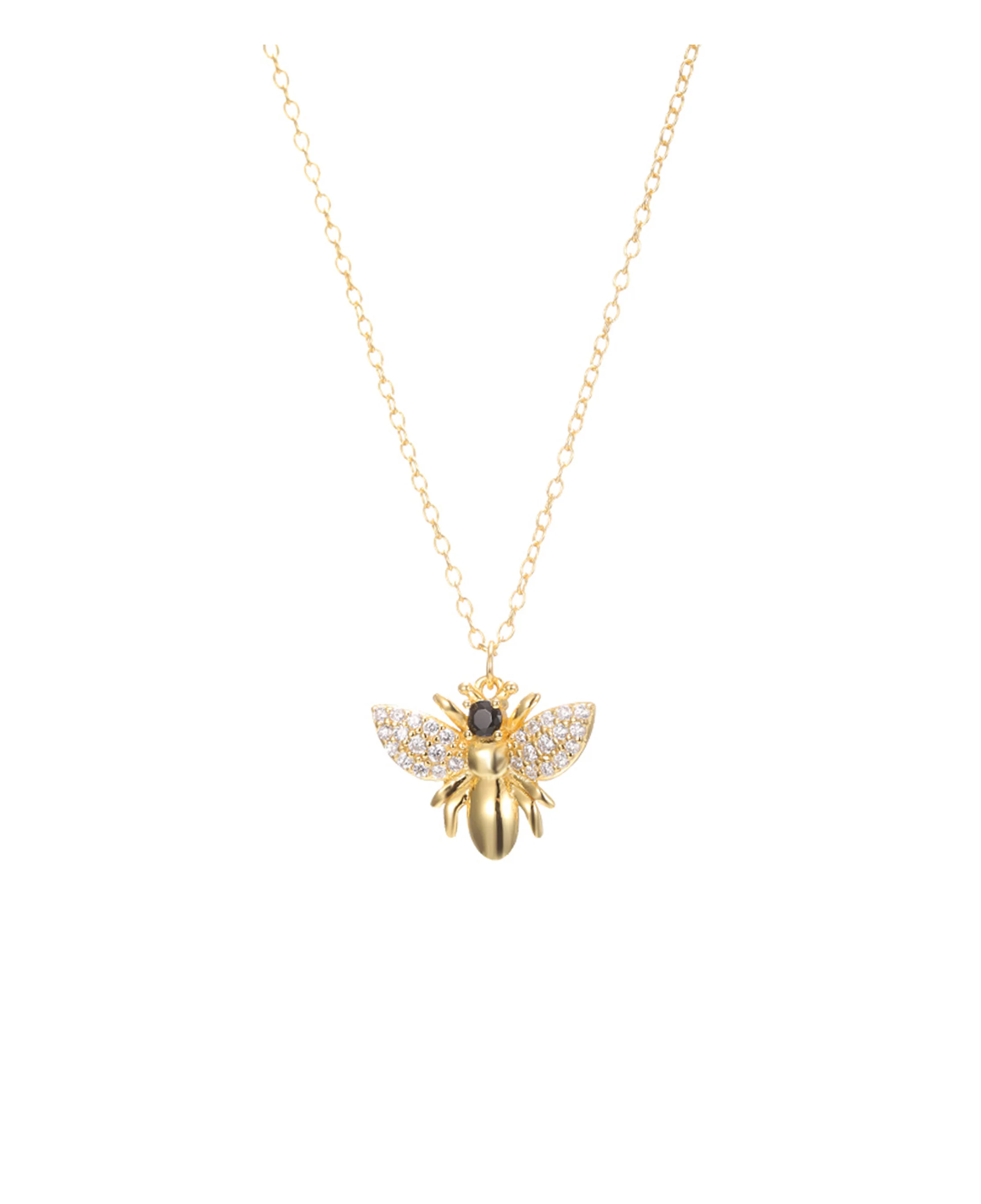 COLLIER EN PLAQUE OR PENDENTIF ABEILLE AVEC PIERRES