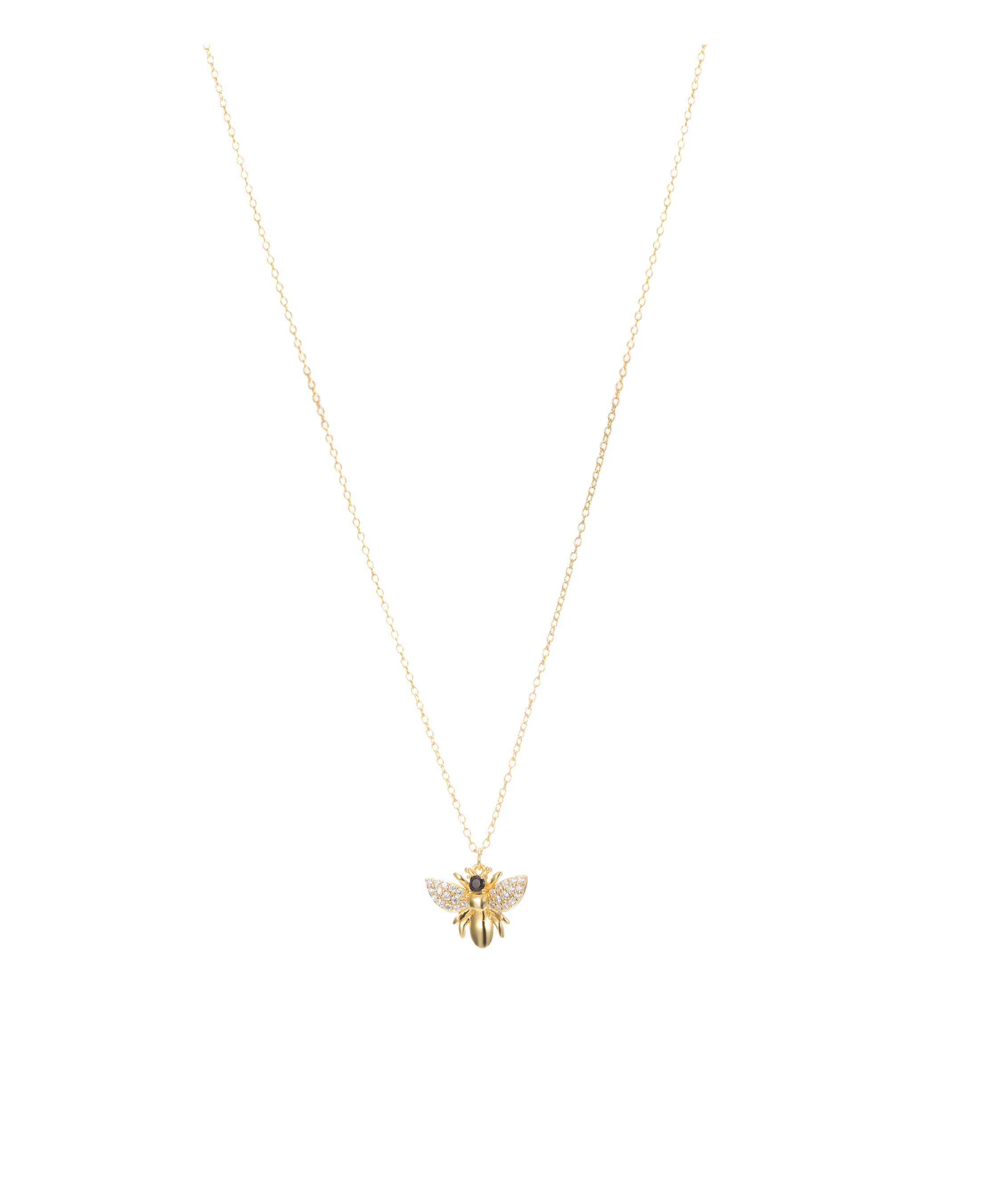 COLLIER EN PLAQUE OR PENDENTIF ABEILLE AVEC PIERRES - Image 3