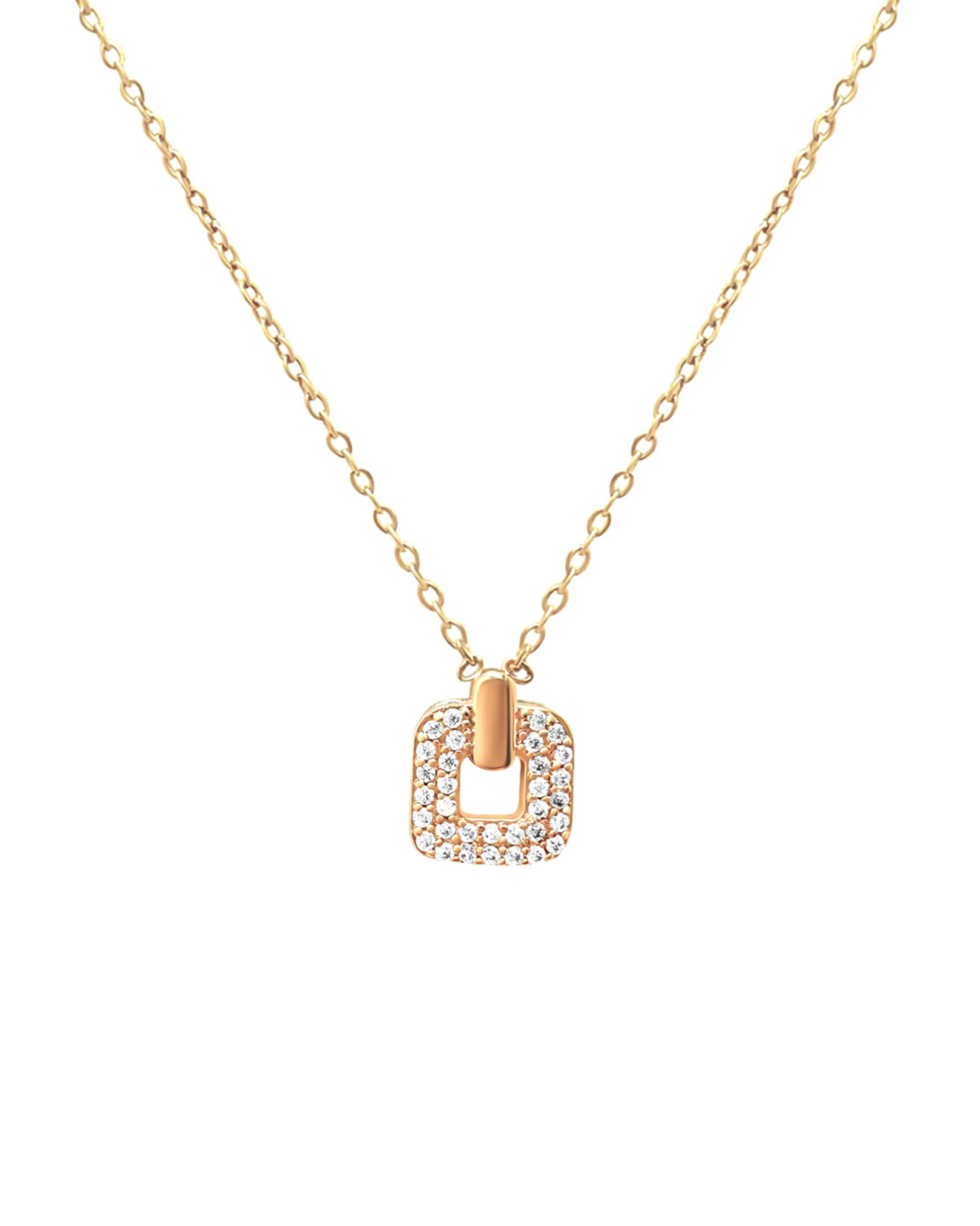 COLLIER EN PLAQUE OR PENDENTIF CARRE AVEC ZIRCONIUM