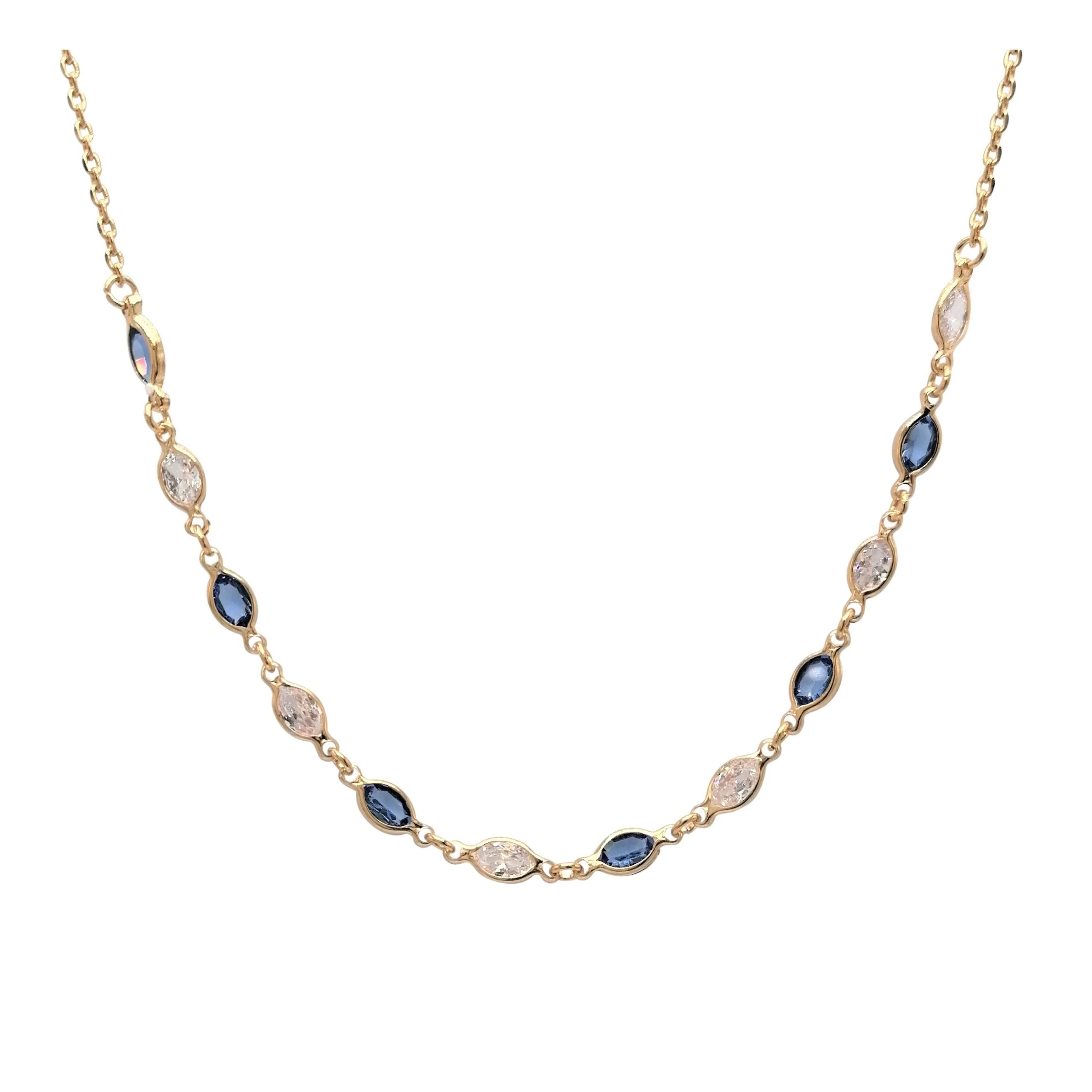 COLLIER EN PLAQUE OR PIERRES BLANCHES ET BLEUES