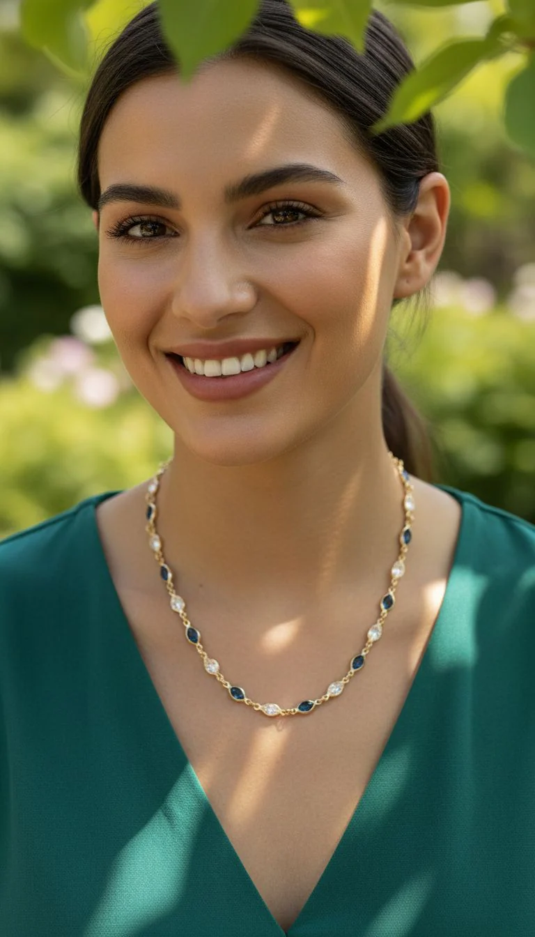COLLIER EN PLAQUE OR PIERRES BLANCHES ET BLEUES - Image 2
