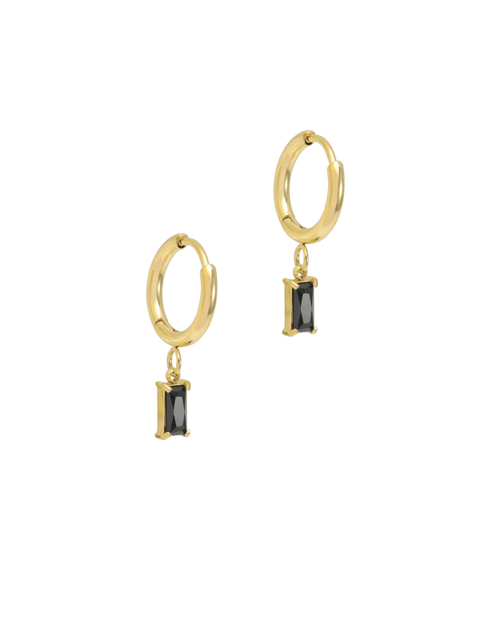 CREOLES EN ACIER DORE PENDENTIF RECTANGLE ONYX