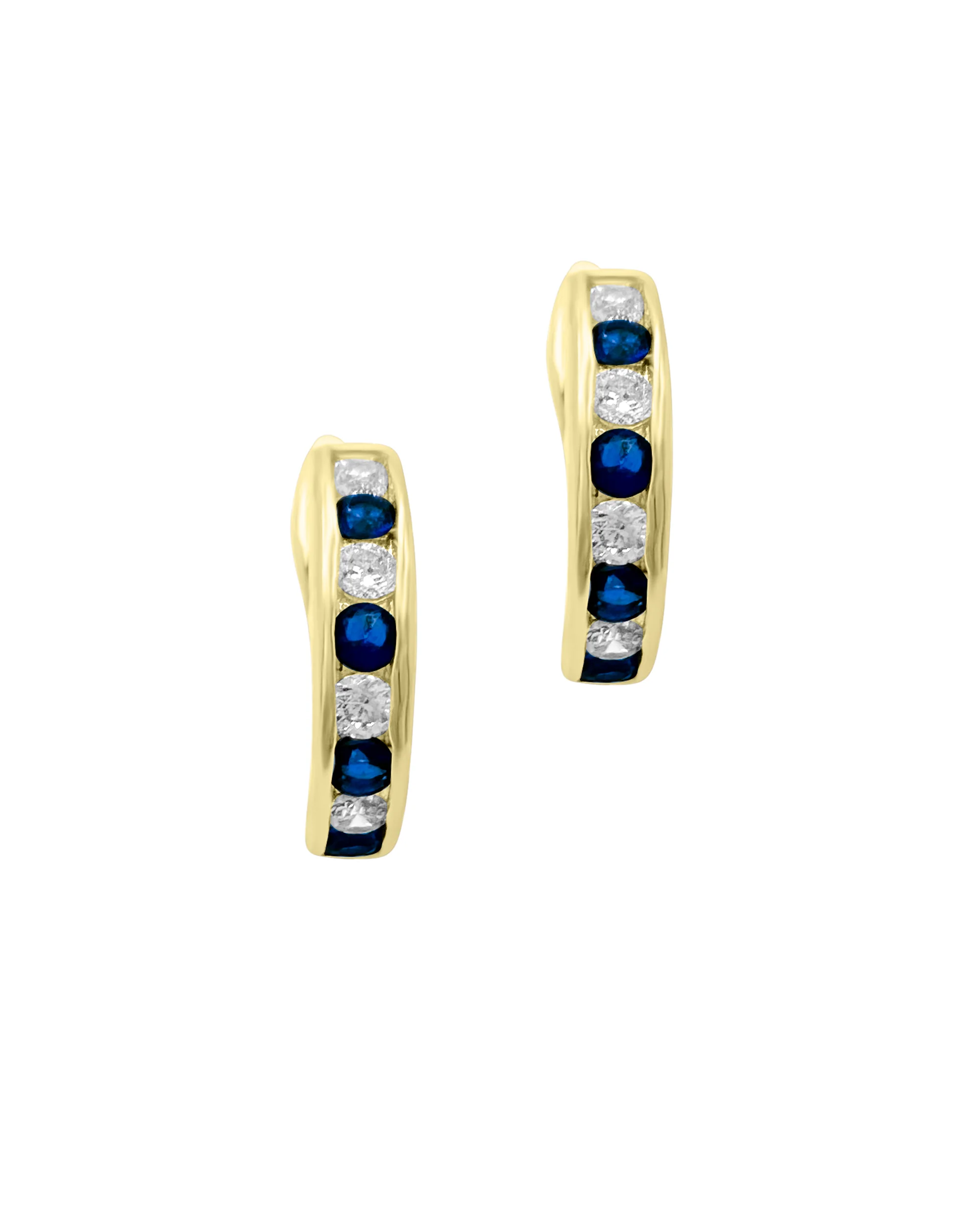 CREOLES EN PLAQUE OR AVEC ZIRCONIUM BLANC ET SAPHIR