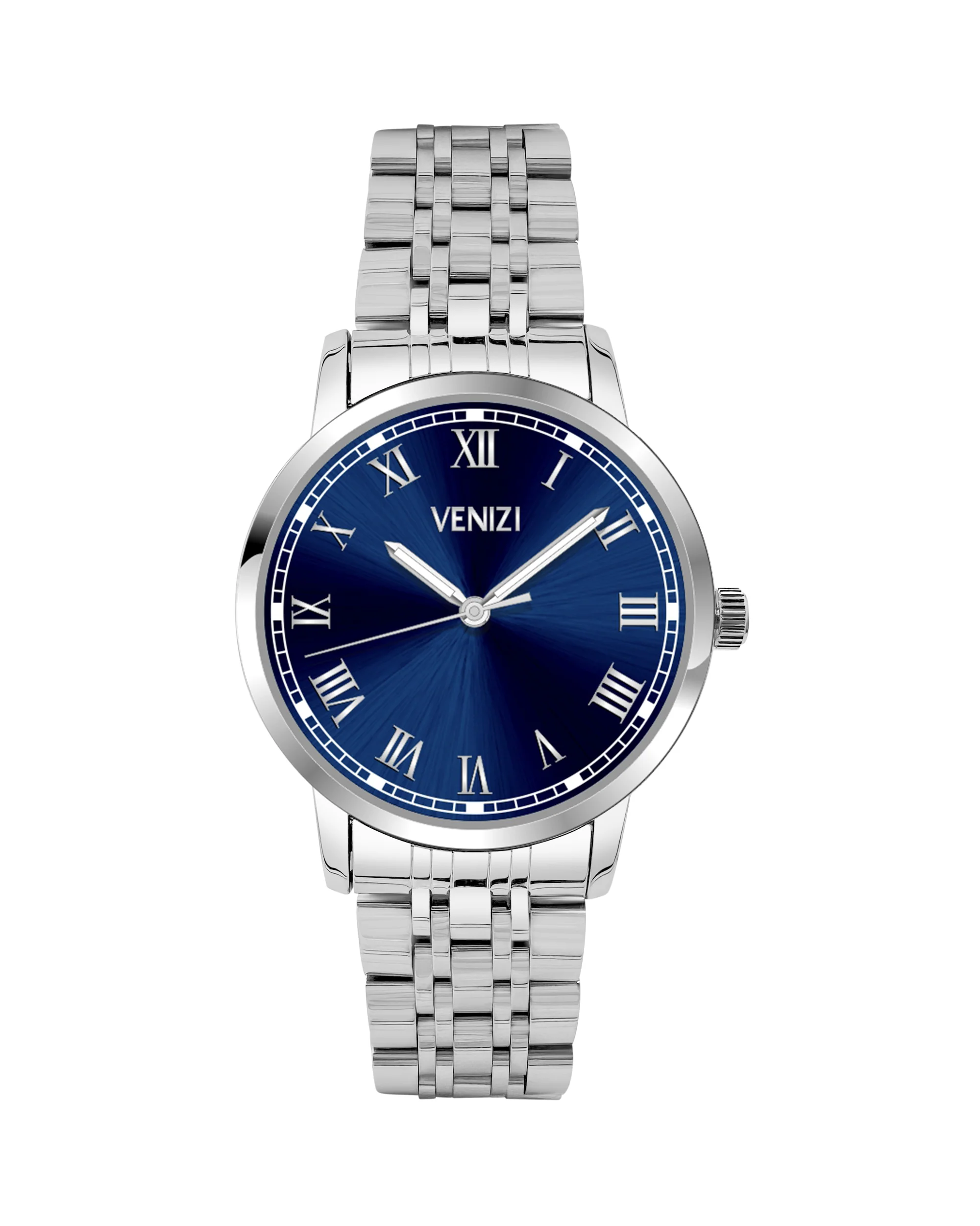MONTRE VENIZI ARGENTEE CADRAN BLEU NUIT AVEC CHIFFRES ROMAINS