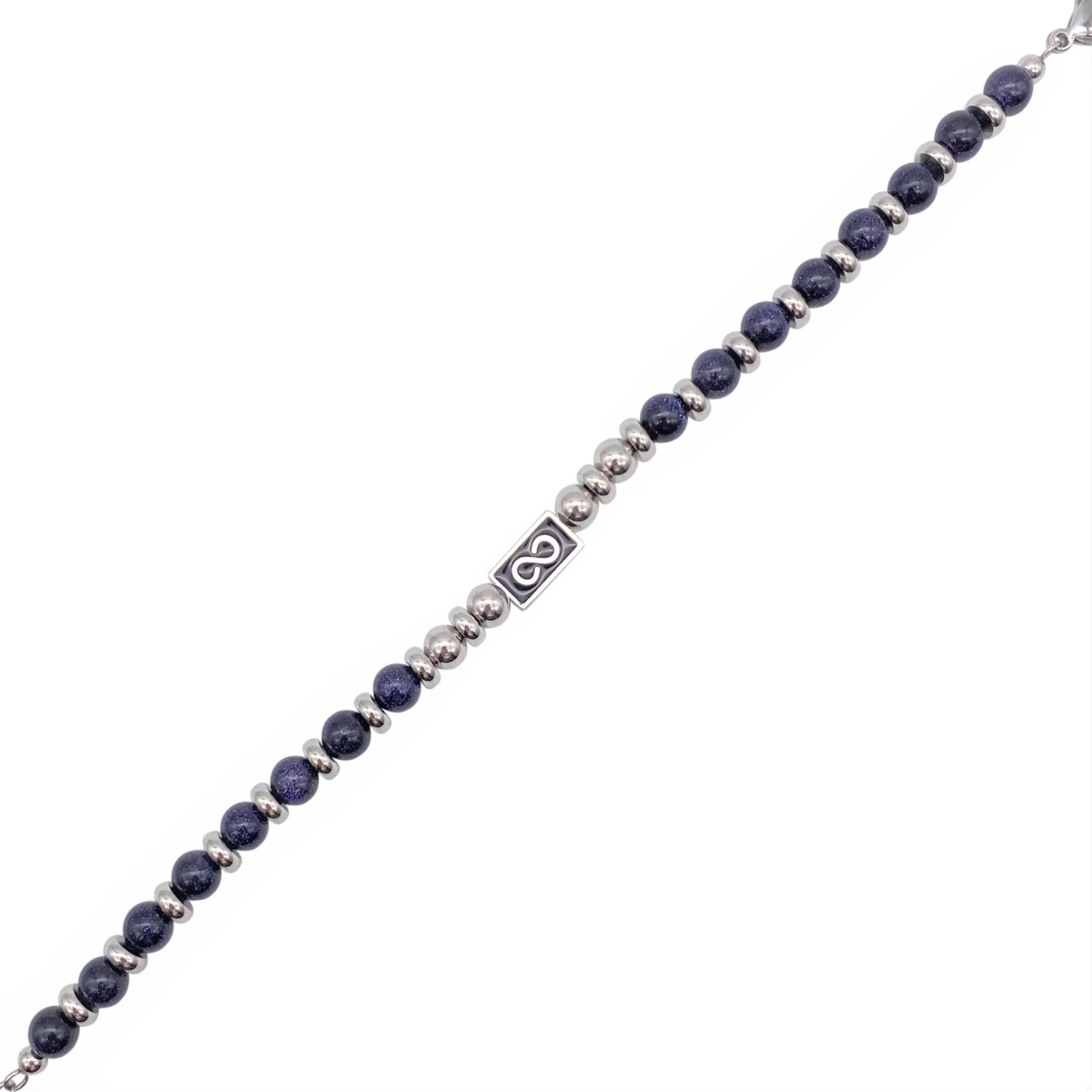 MONTRE VENIZI ARGENTÉ CADRAN BLEU NUIT AVEC BRACELET ACIER PIERRES AGATES BLEUES ET MOTIF INFINI - Image 3